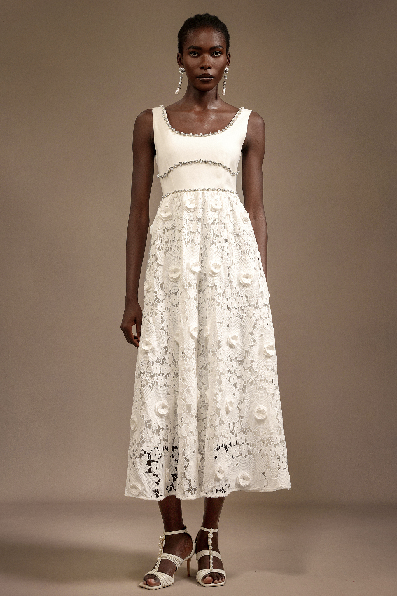 Doe Halter Diamond Lace Midi Dress