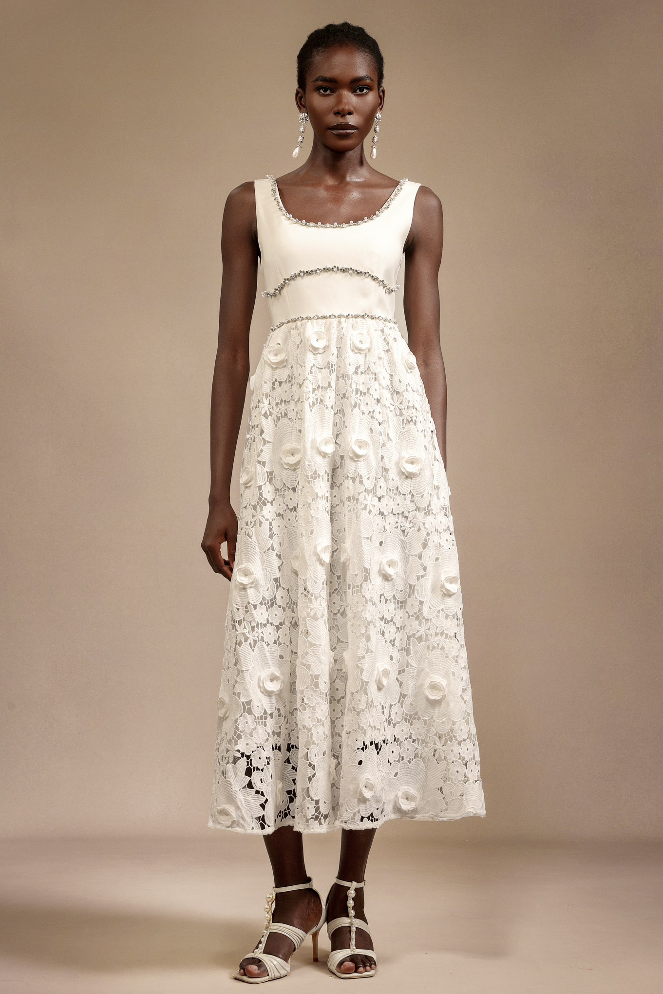 Doe Halter Diamond Lace Midi Dress