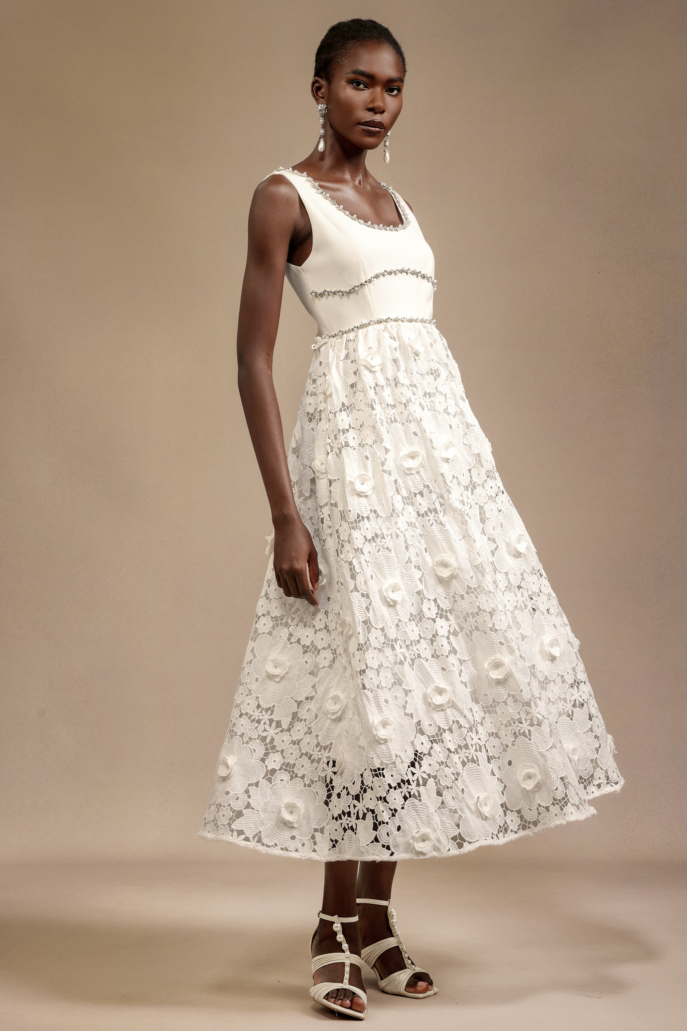 Doe Halter Diamond Lace Midi Dress