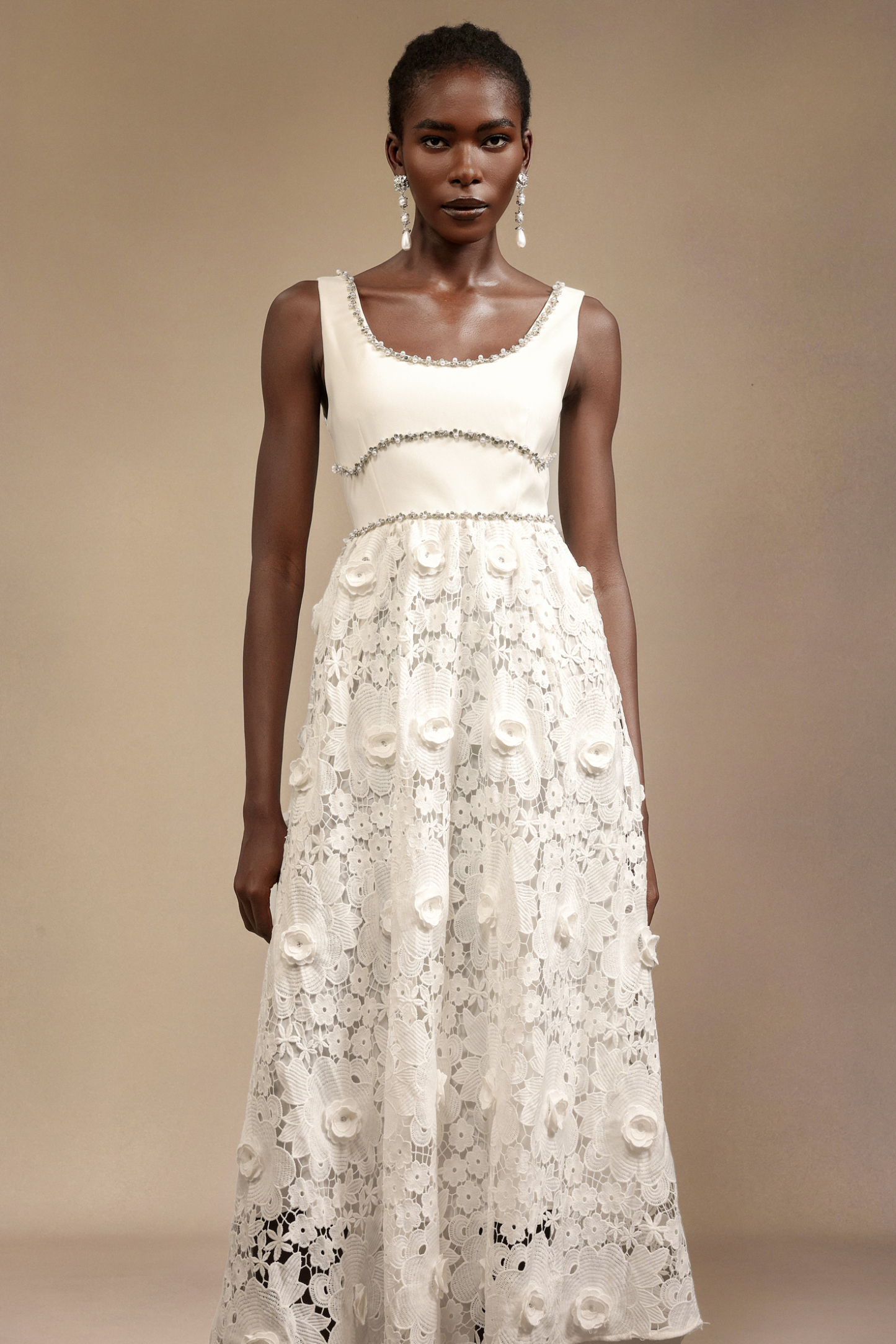 Doe Halter Diamond Lace Midi Dress