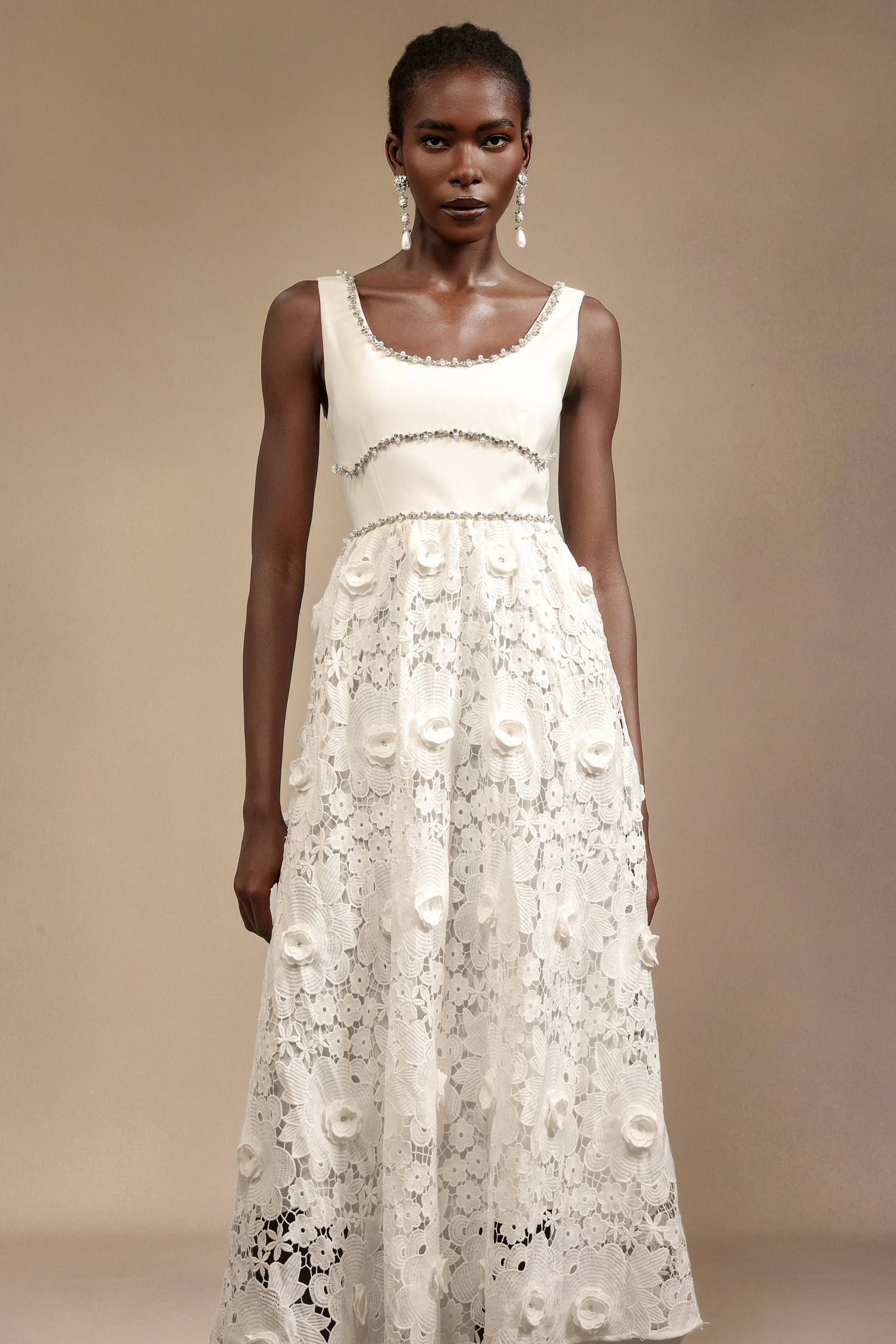 Doe Halter Diamond Lace Midi Dress