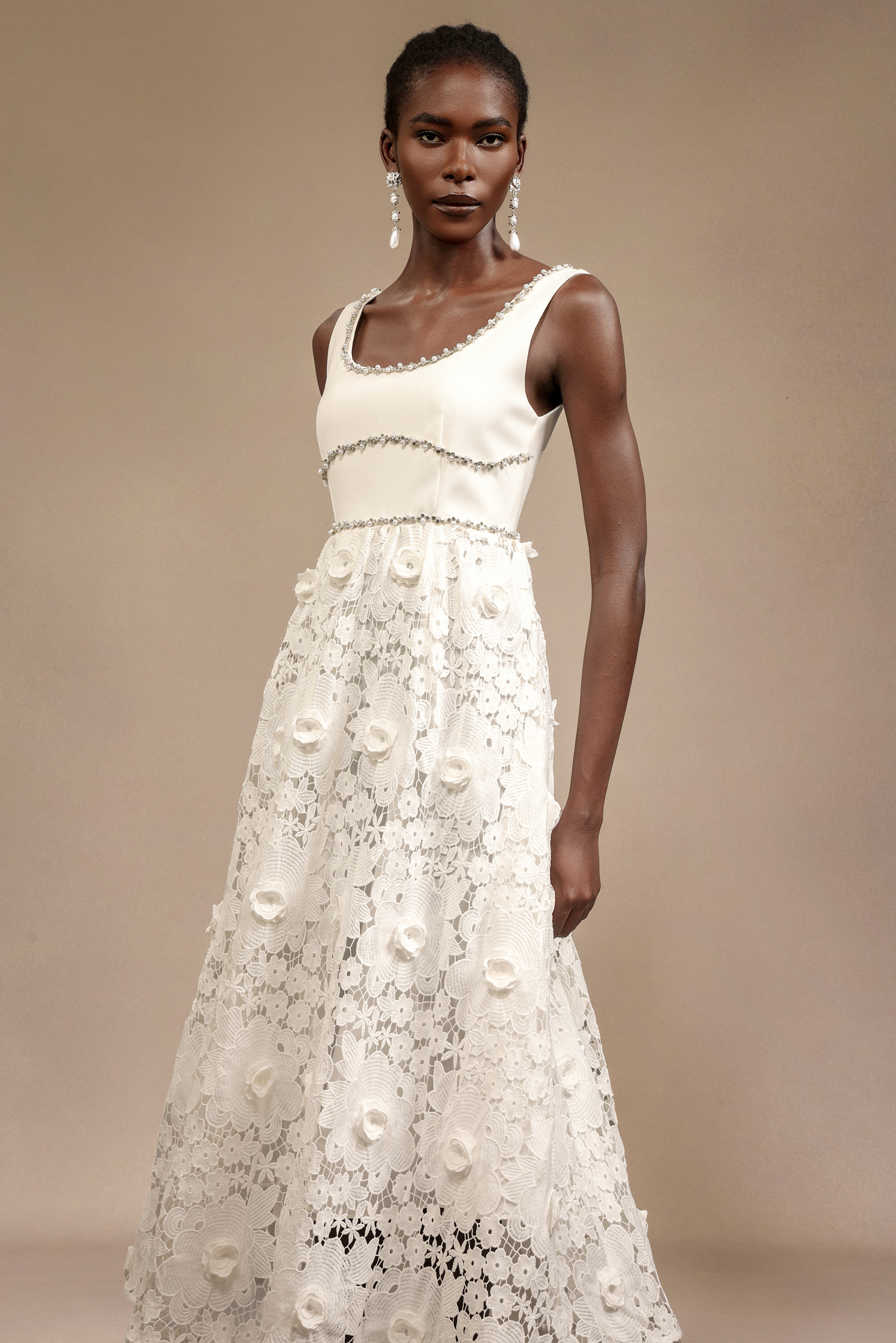 Doe Halter Diamond Lace Midi Dress