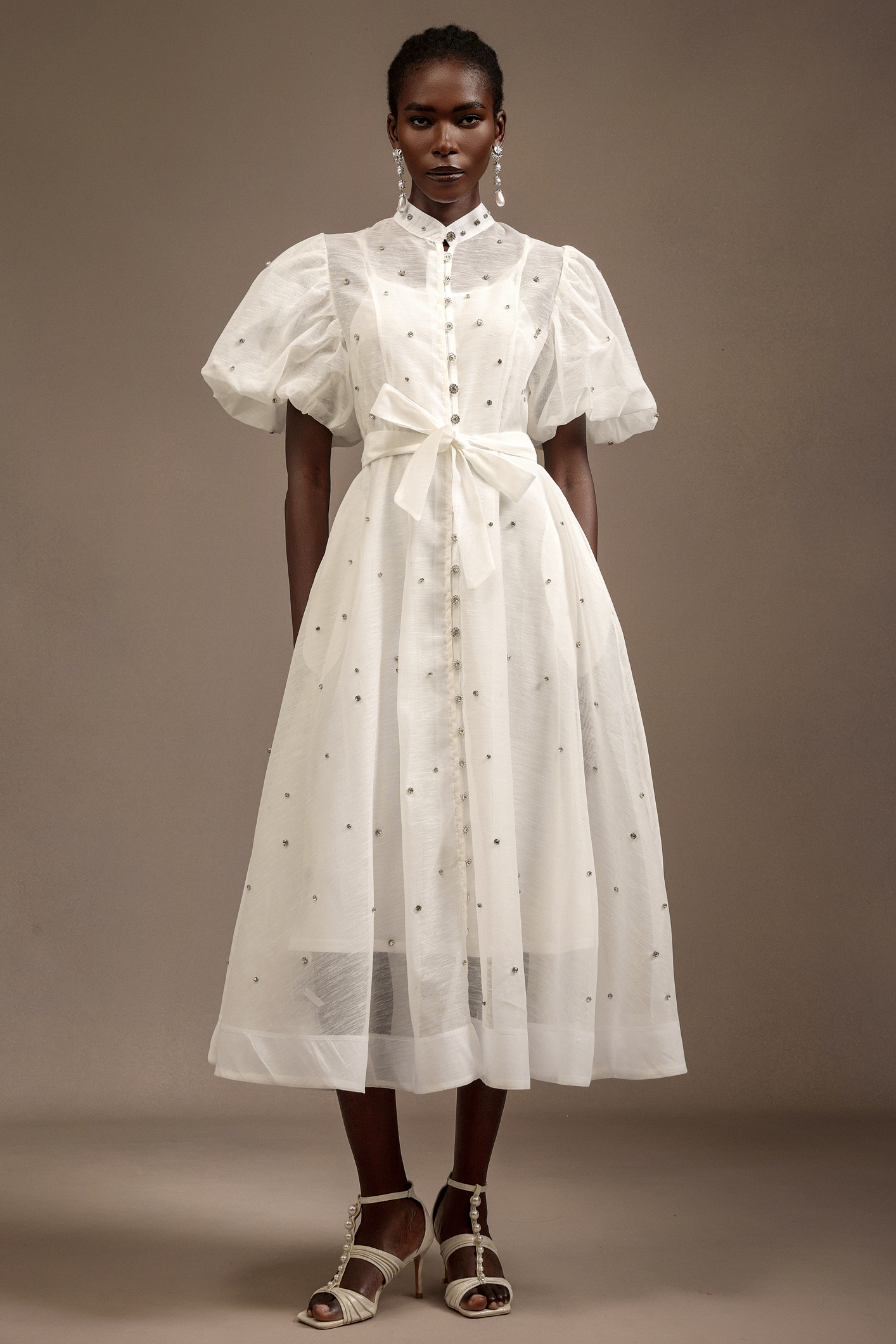 Ksenia Diamond Puff Sleeves Midi Dress
