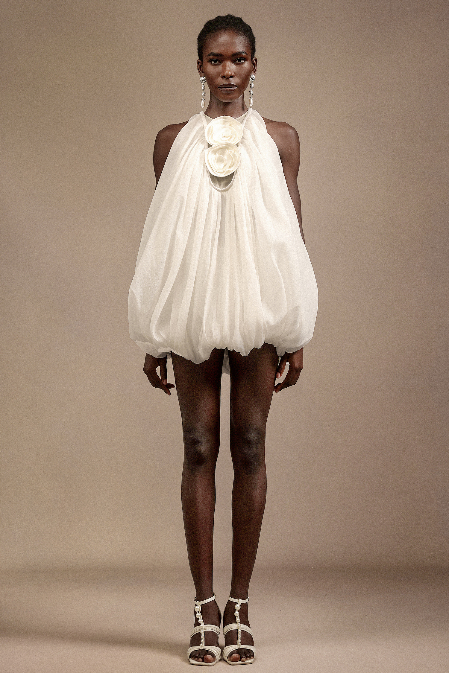 Mia Sleeveless Flowers Puff  Mini Dress