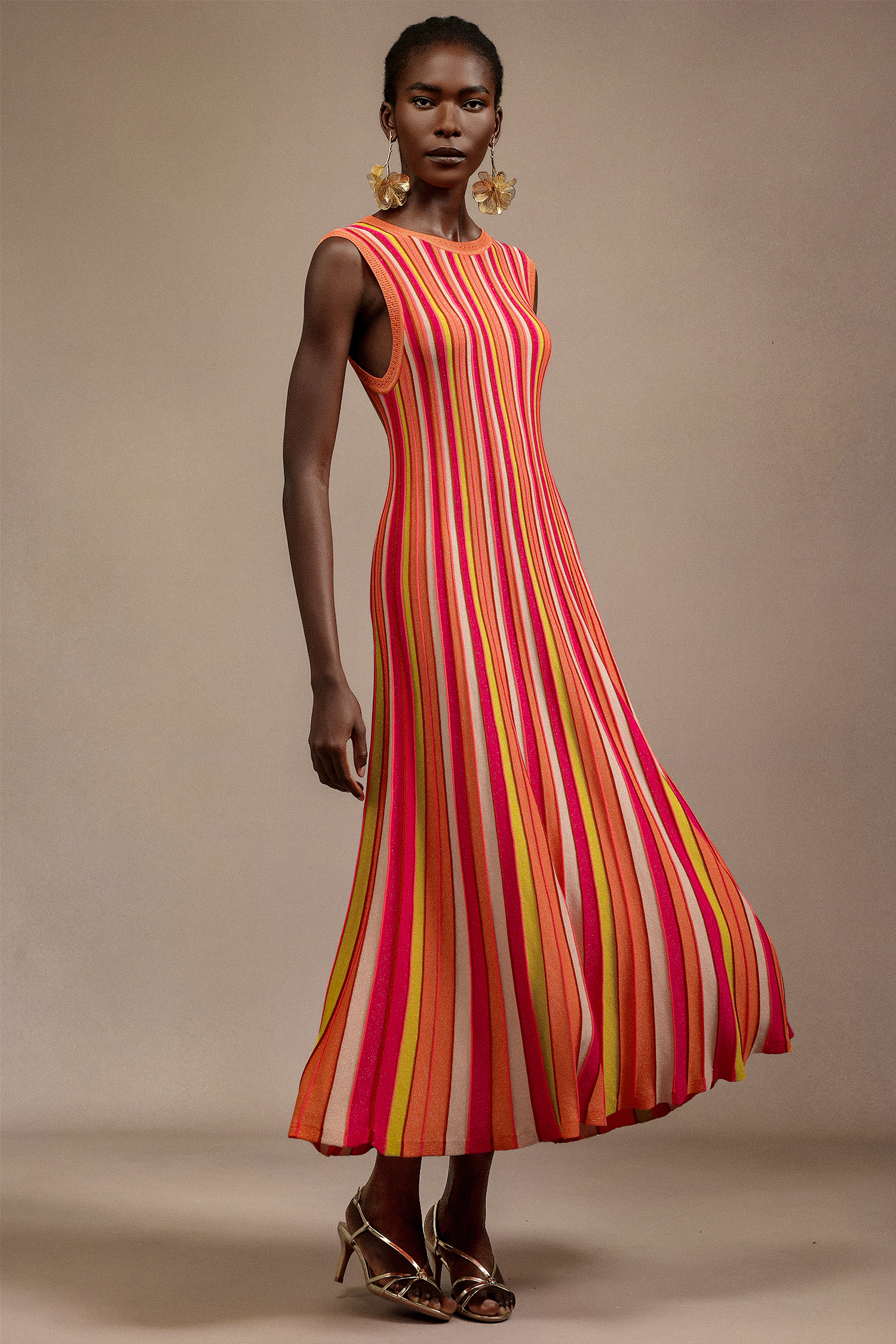 Noma Sleeveless Round Neck Candy Strip Maxi Dress