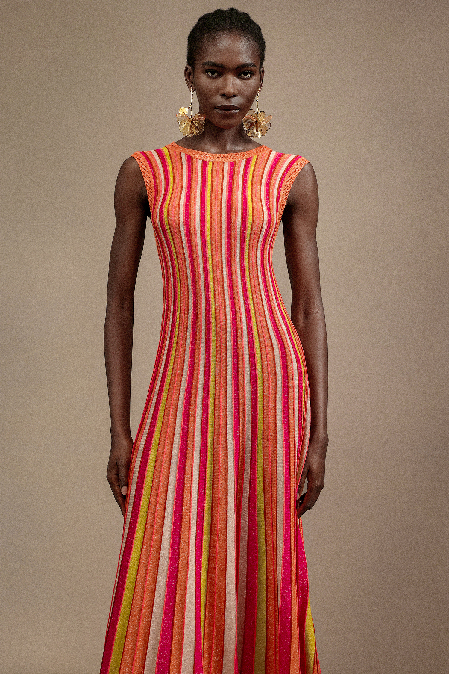 Noma Sleeveless Round Neck Candy Strip Maxi Dress