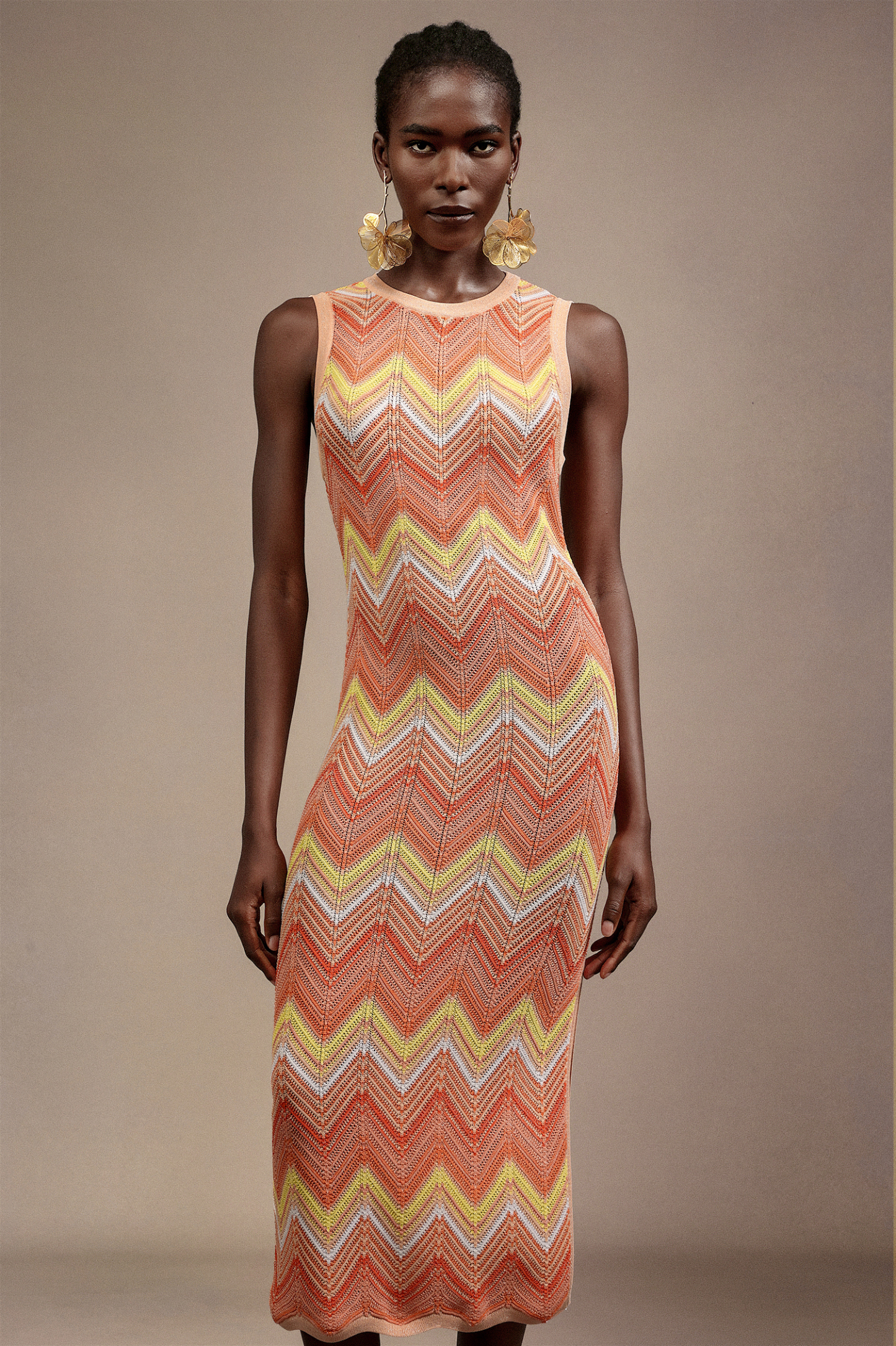 Laurie Sleeveless Round Neck Wave Pattern Midi Dress