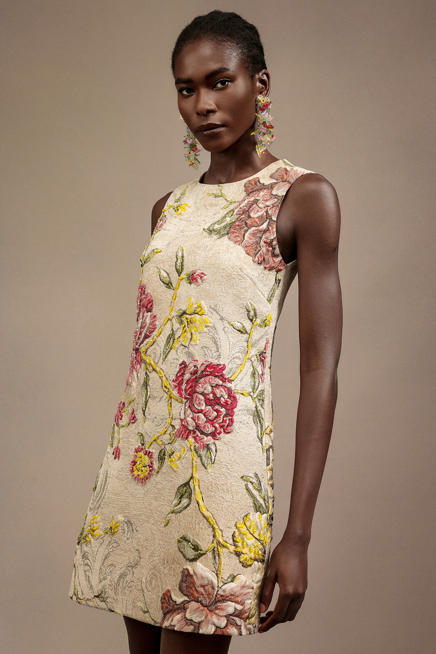 Xavier Round Neck Sleeveless Embroidery Flowers Mini Dress