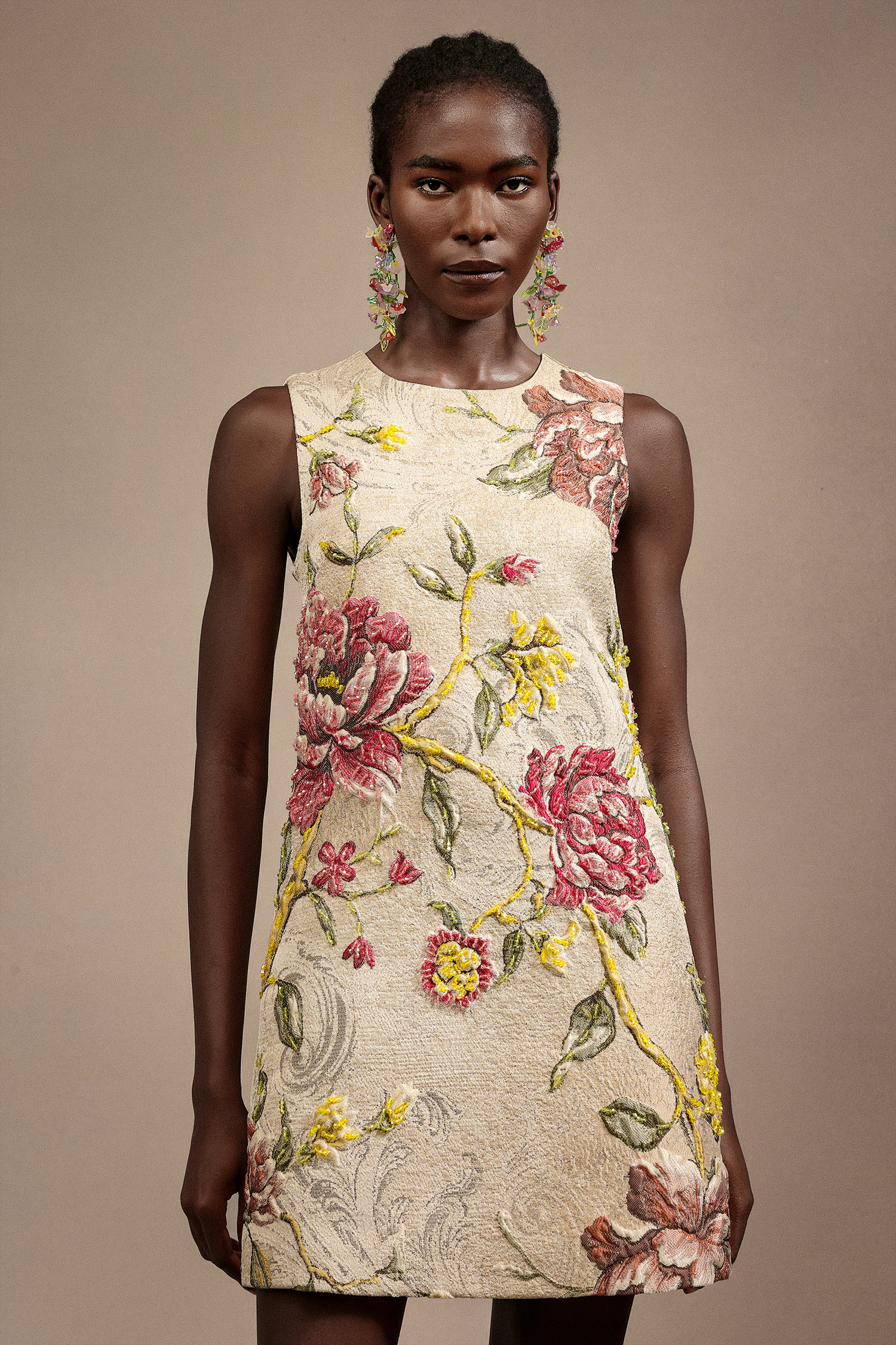Xavier Round Neck Sleeveless Embroidery Flowers Mini Dress