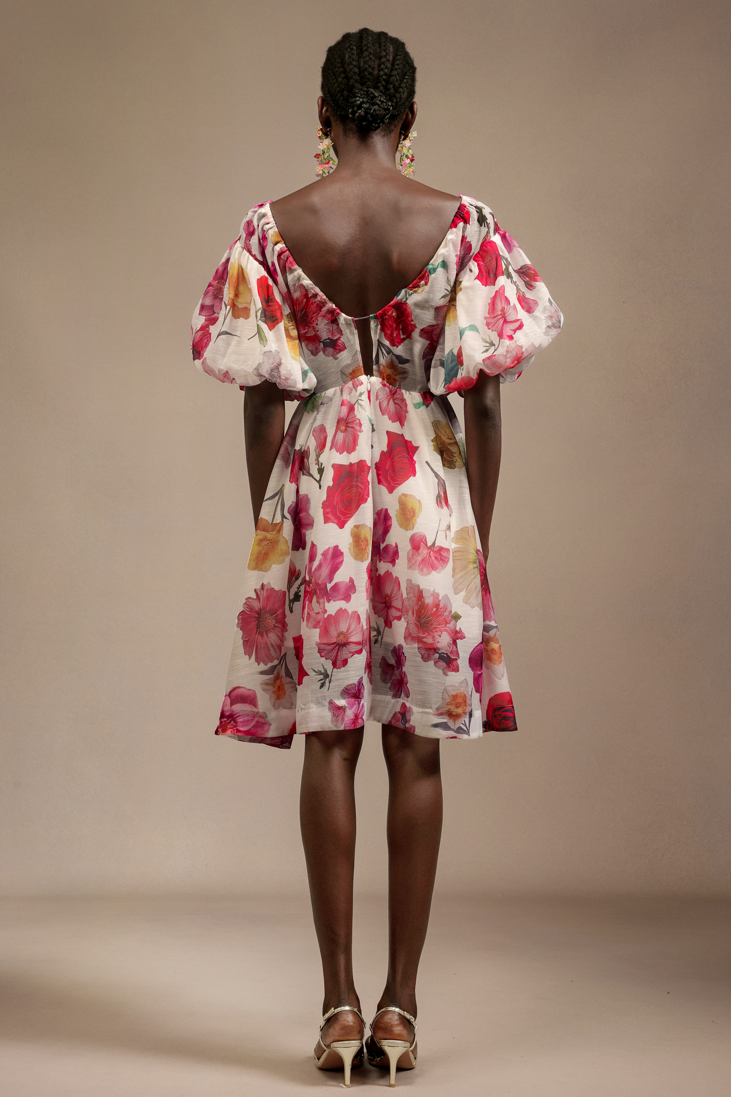 Kolari V-Neck Short Sleeves Floral Printed Mini Dress