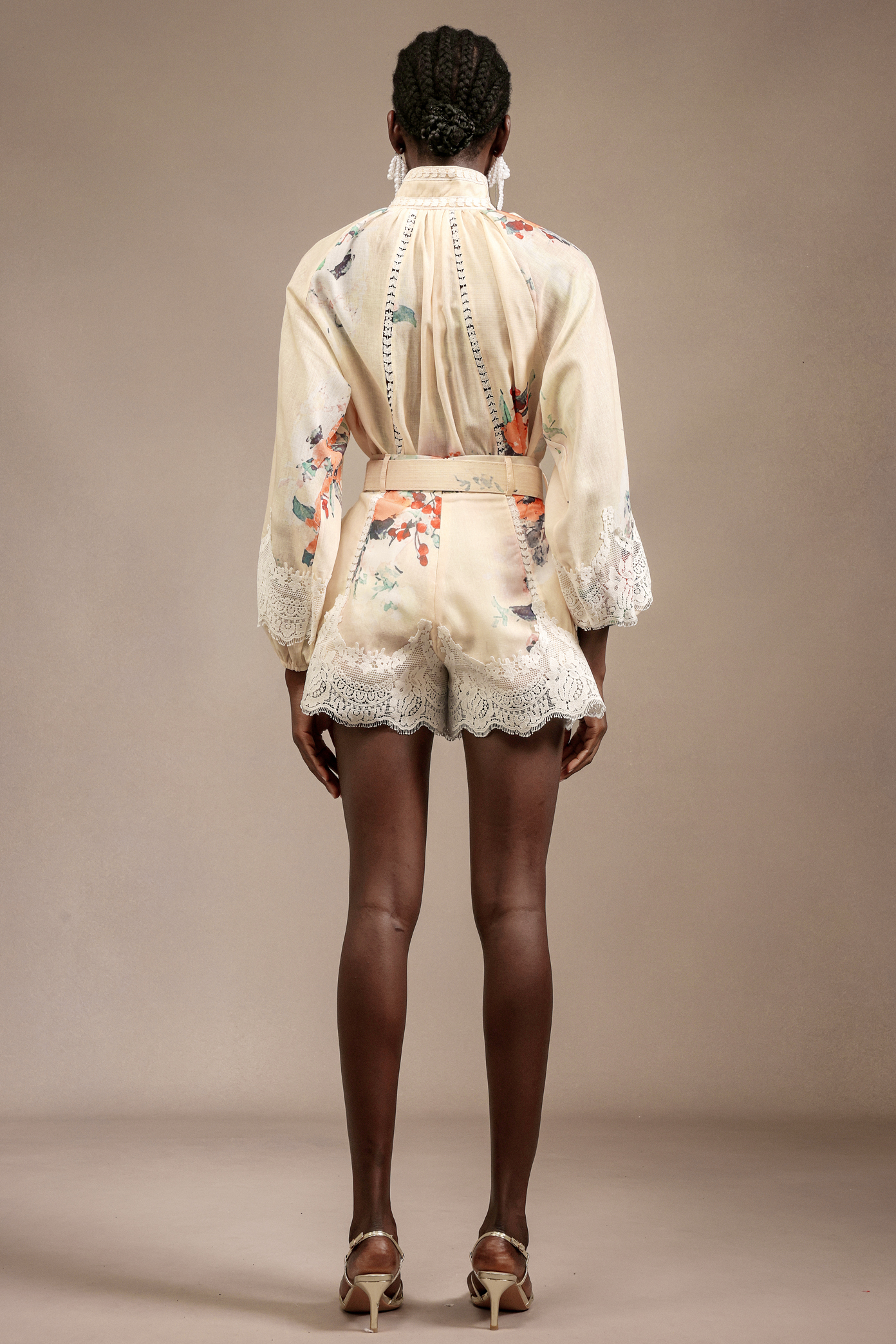 Mirae Long Sleeves Floral Printed Top And Shorts Two-Piece Set