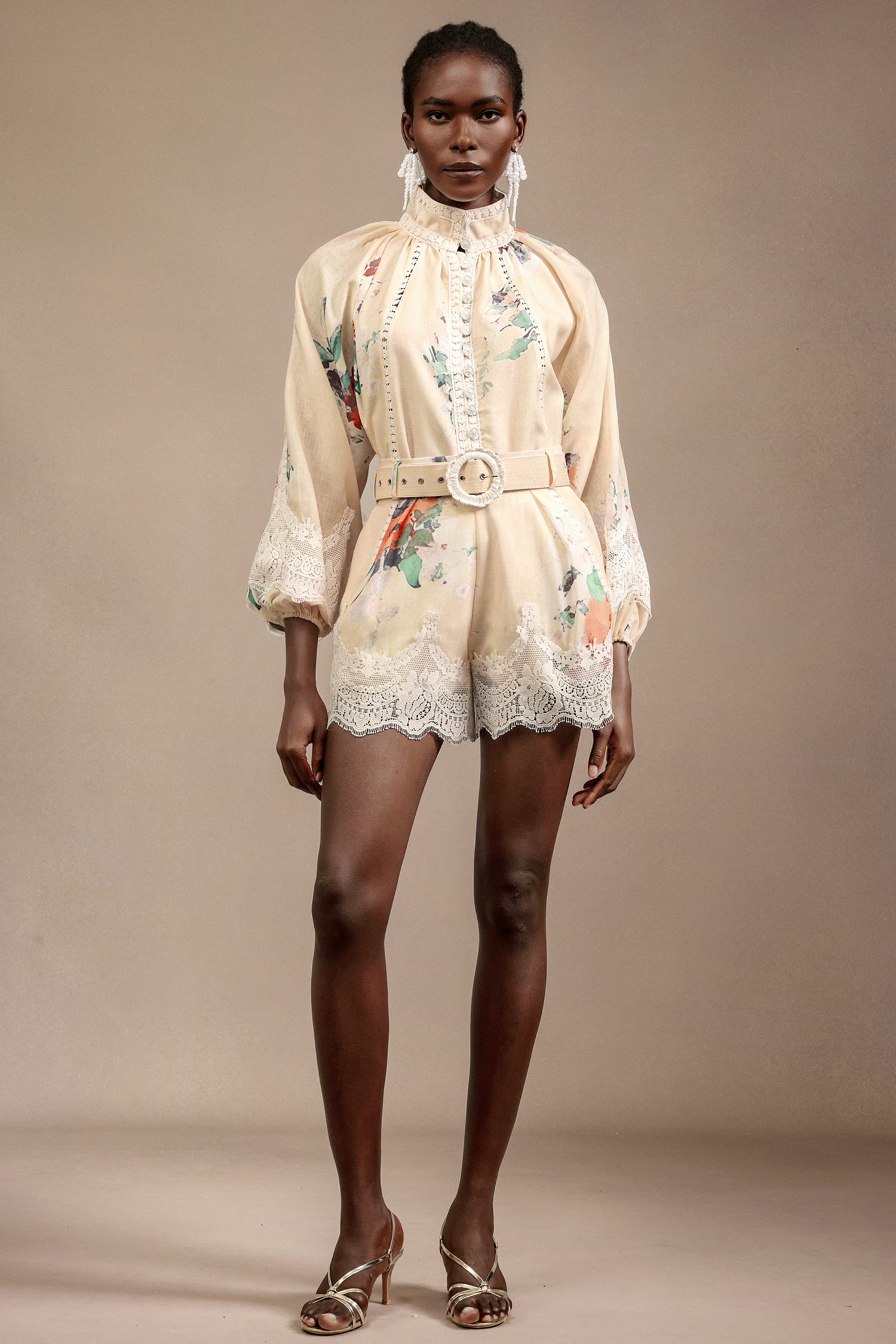 Mirae Long Sleeves Floral Printed Top And Shorts Two-Piece Set