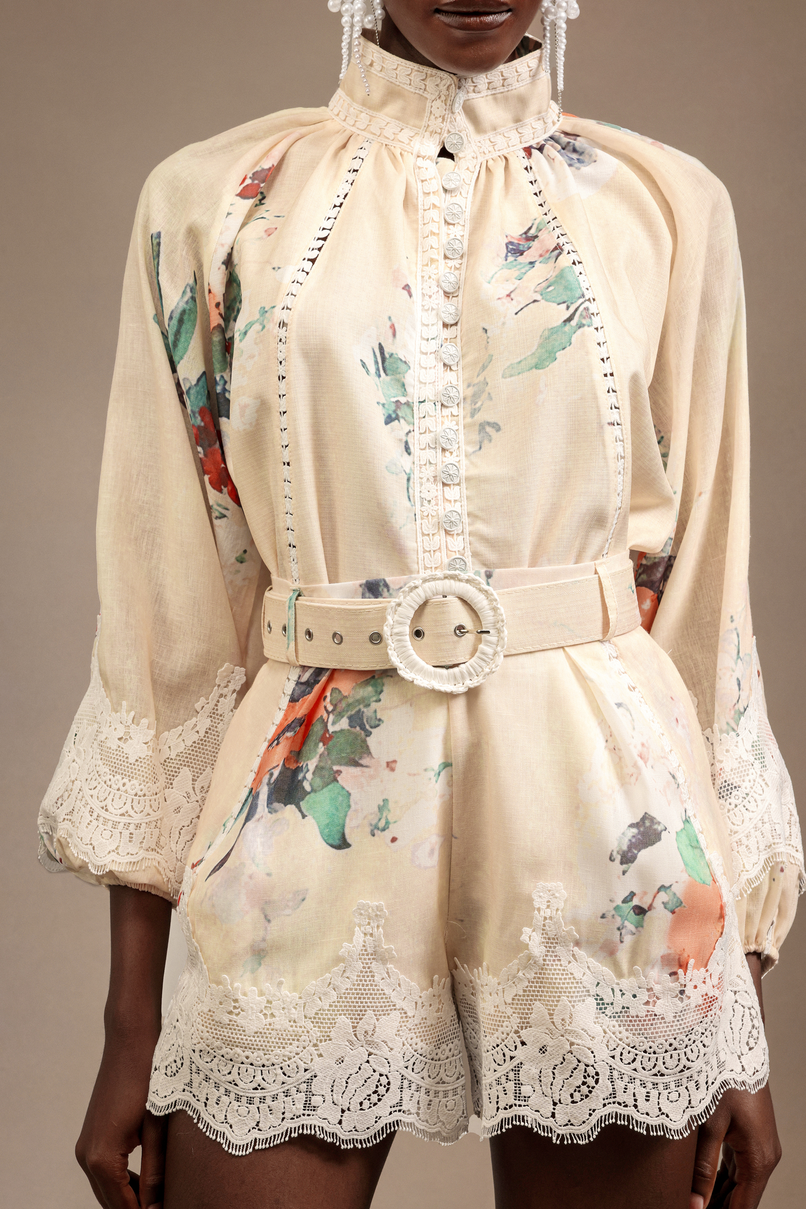 Mirae Long Sleeves Floral Printed Top And Shorts Two-Piece Set