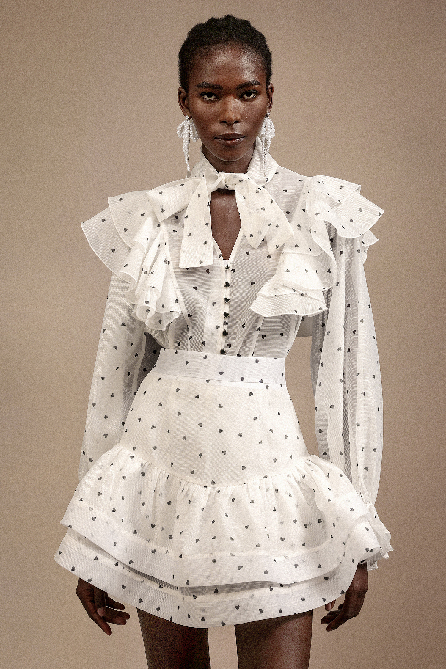 Walda Long Sleeves Dot Printed Folds Two-Piece Set