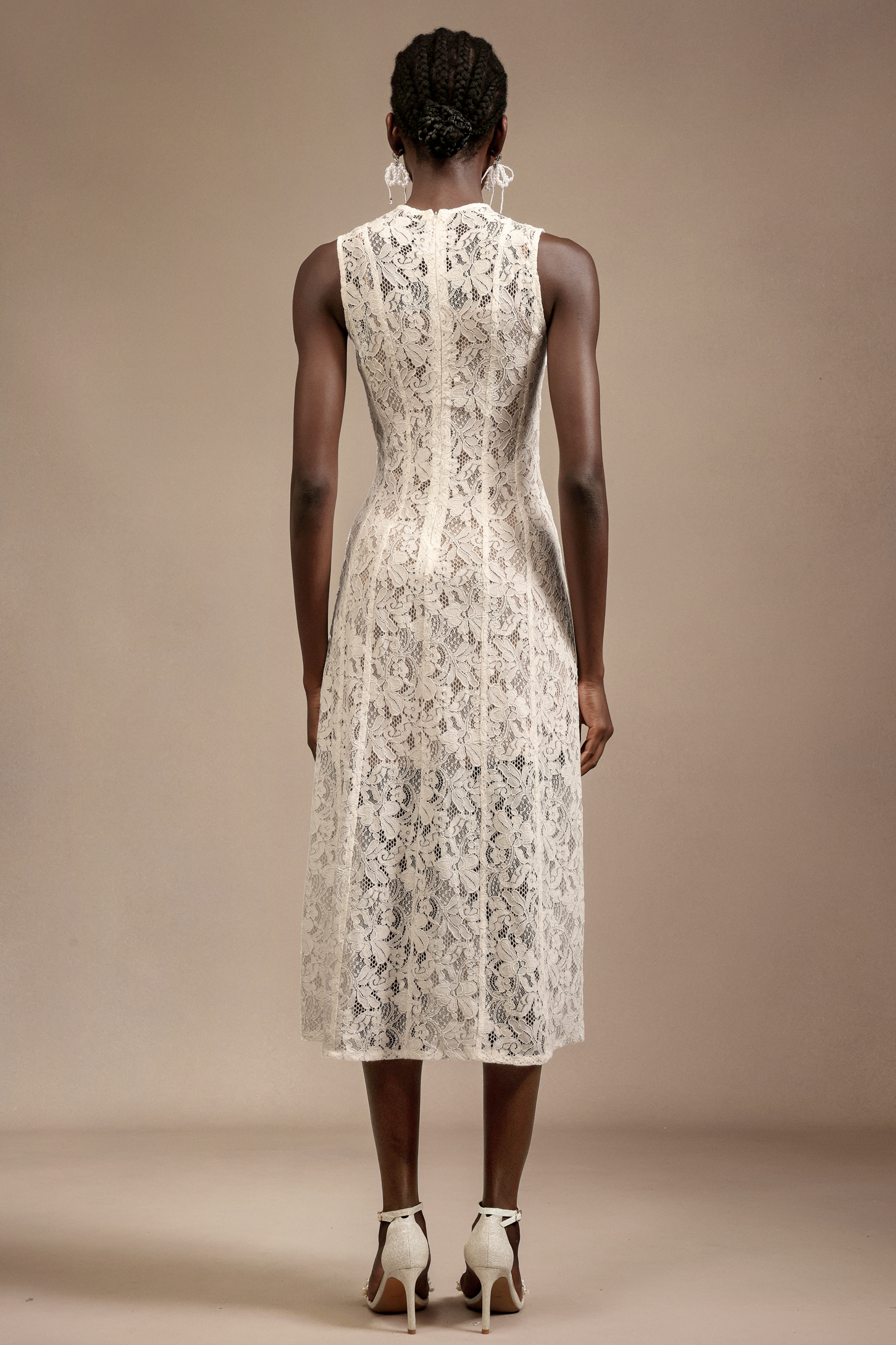 Orisy Sleeveless Flowers Lace Midi Dress