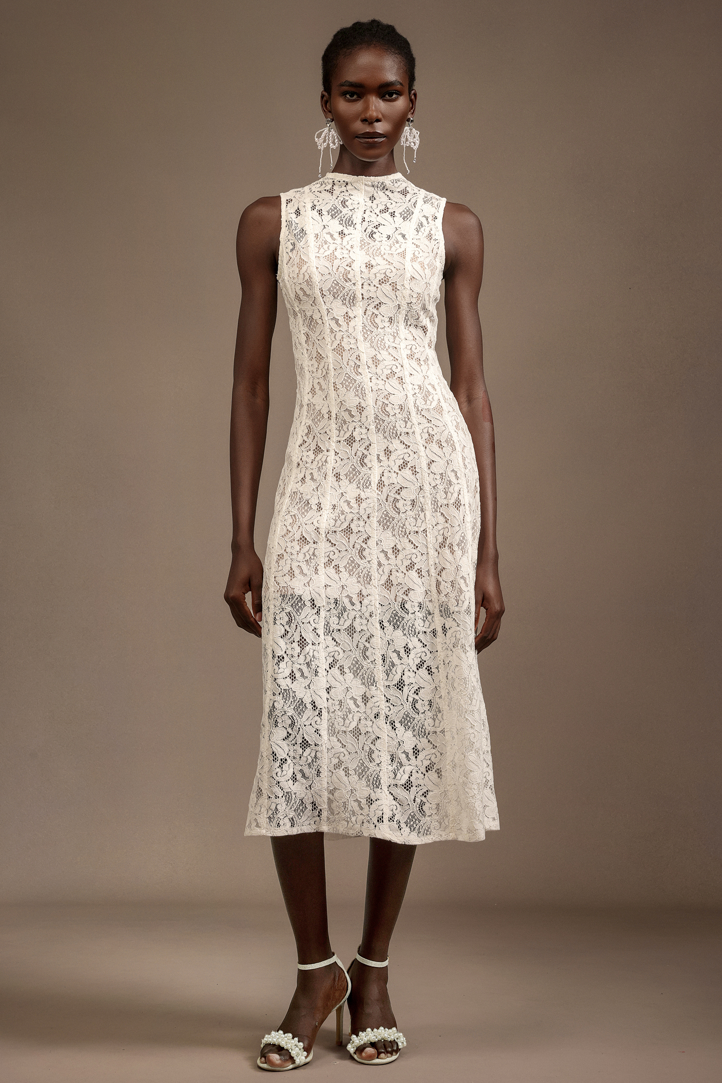 Orisy Sleeveless Flowers Lace Midi Dress