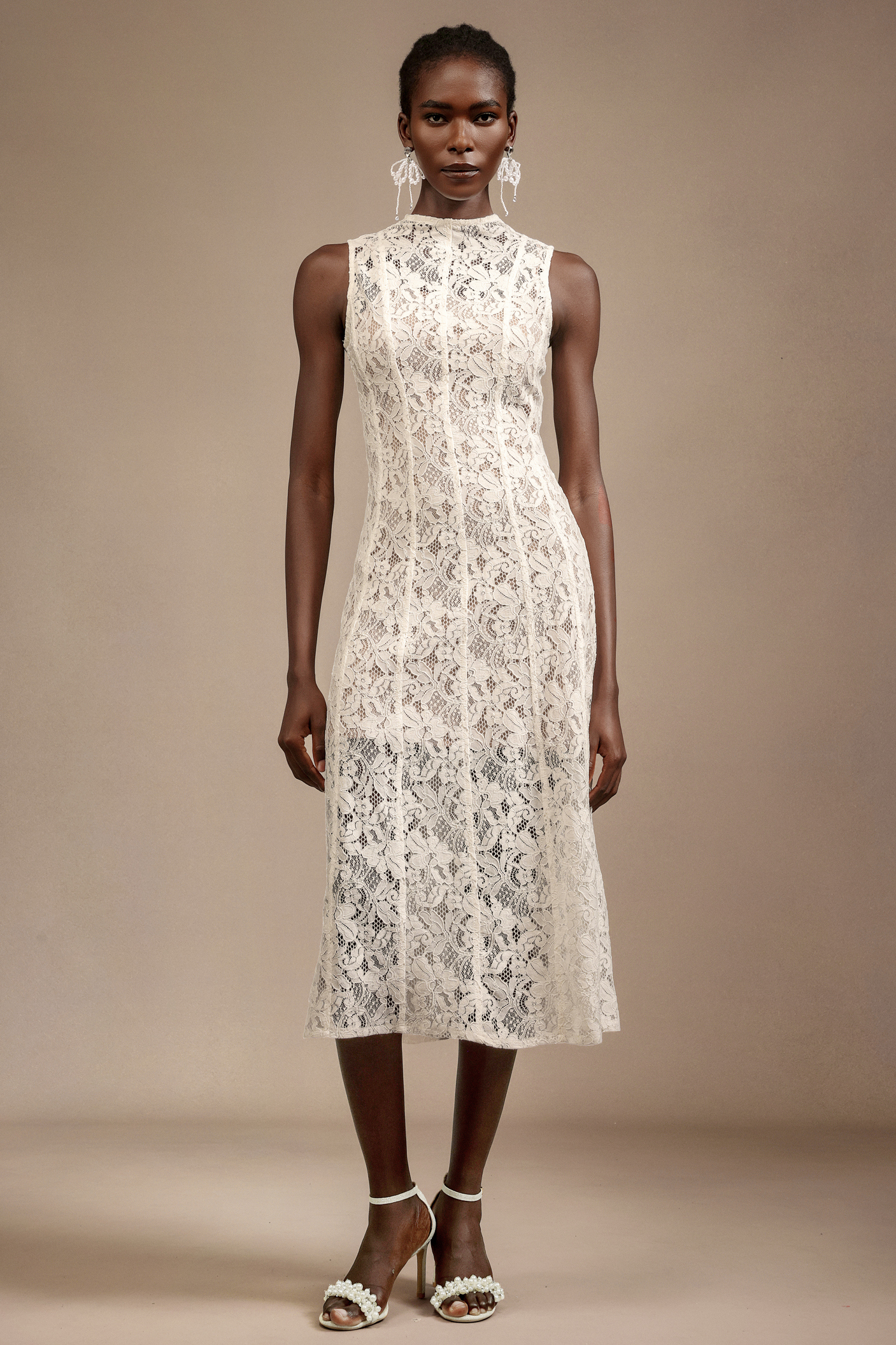 Orisy Sleeveless Flowers Lace Midi Dress