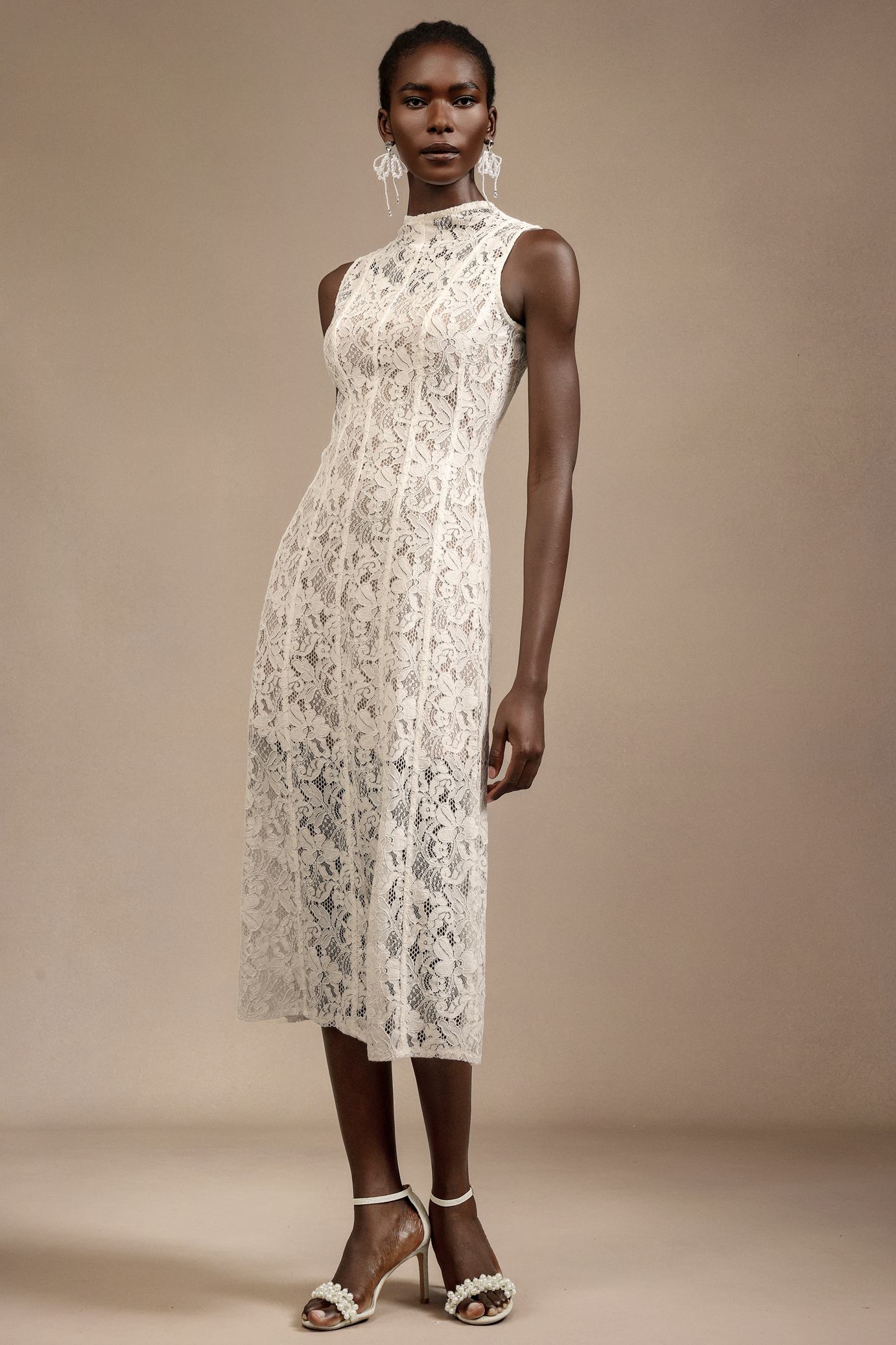 Orisy Sleeveless Flowers Lace Midi Dress