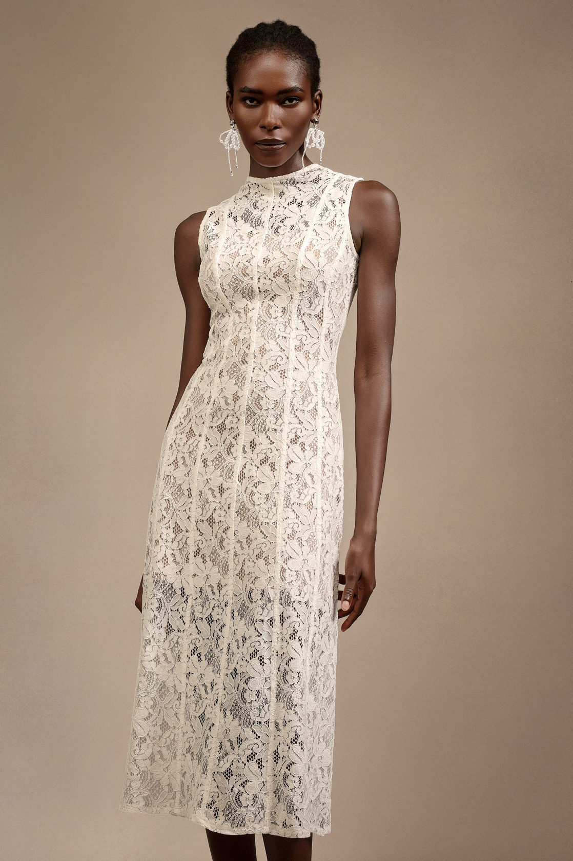 Orisy Sleeveless Flowers Lace Midi Dress