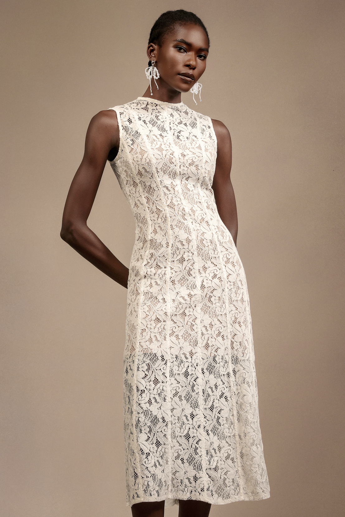 Orisy Sleeveless Flowers Lace Midi Dress