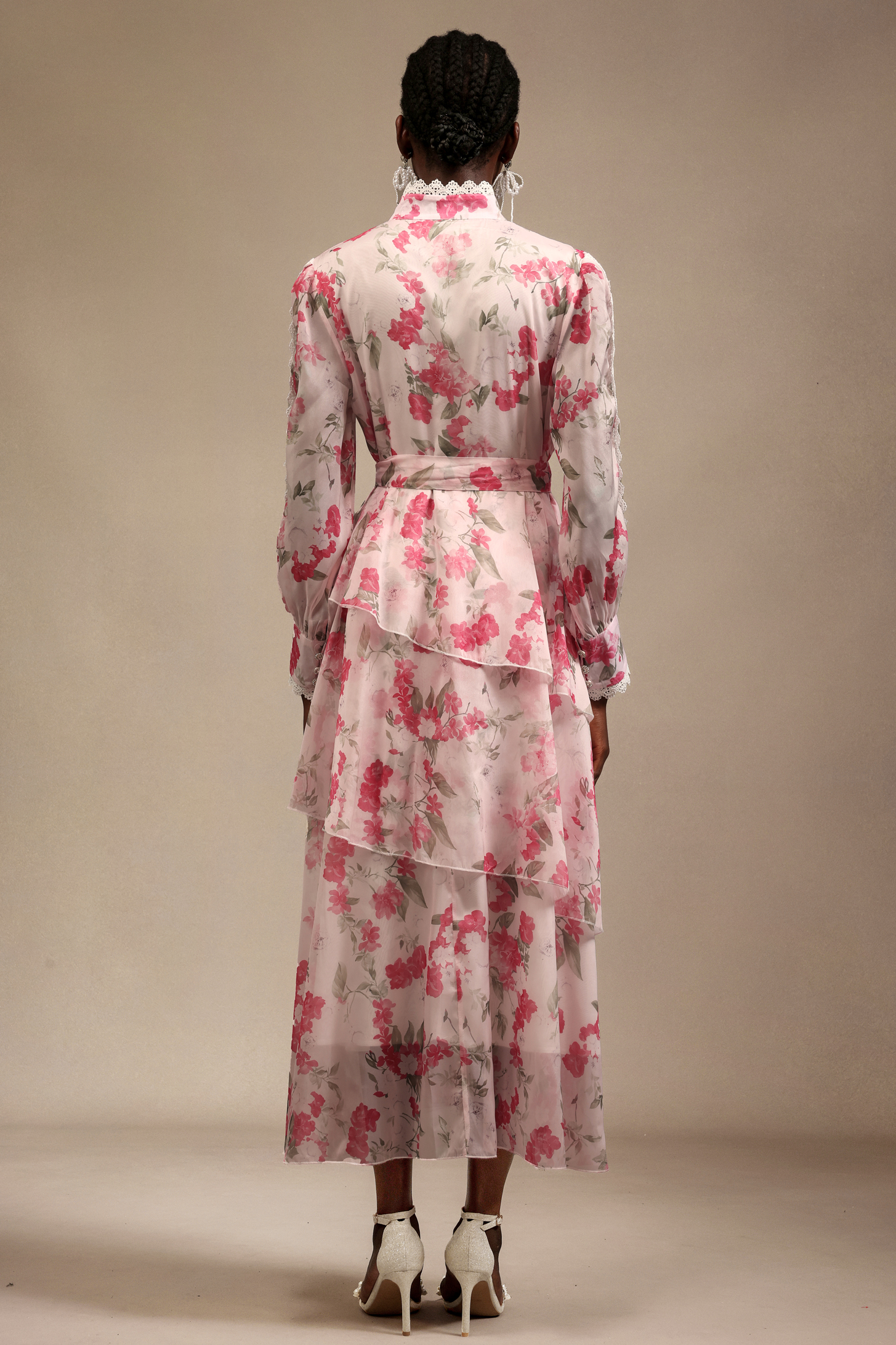 Elena Long Sleeves Lace Floral Printed Maxi Dress