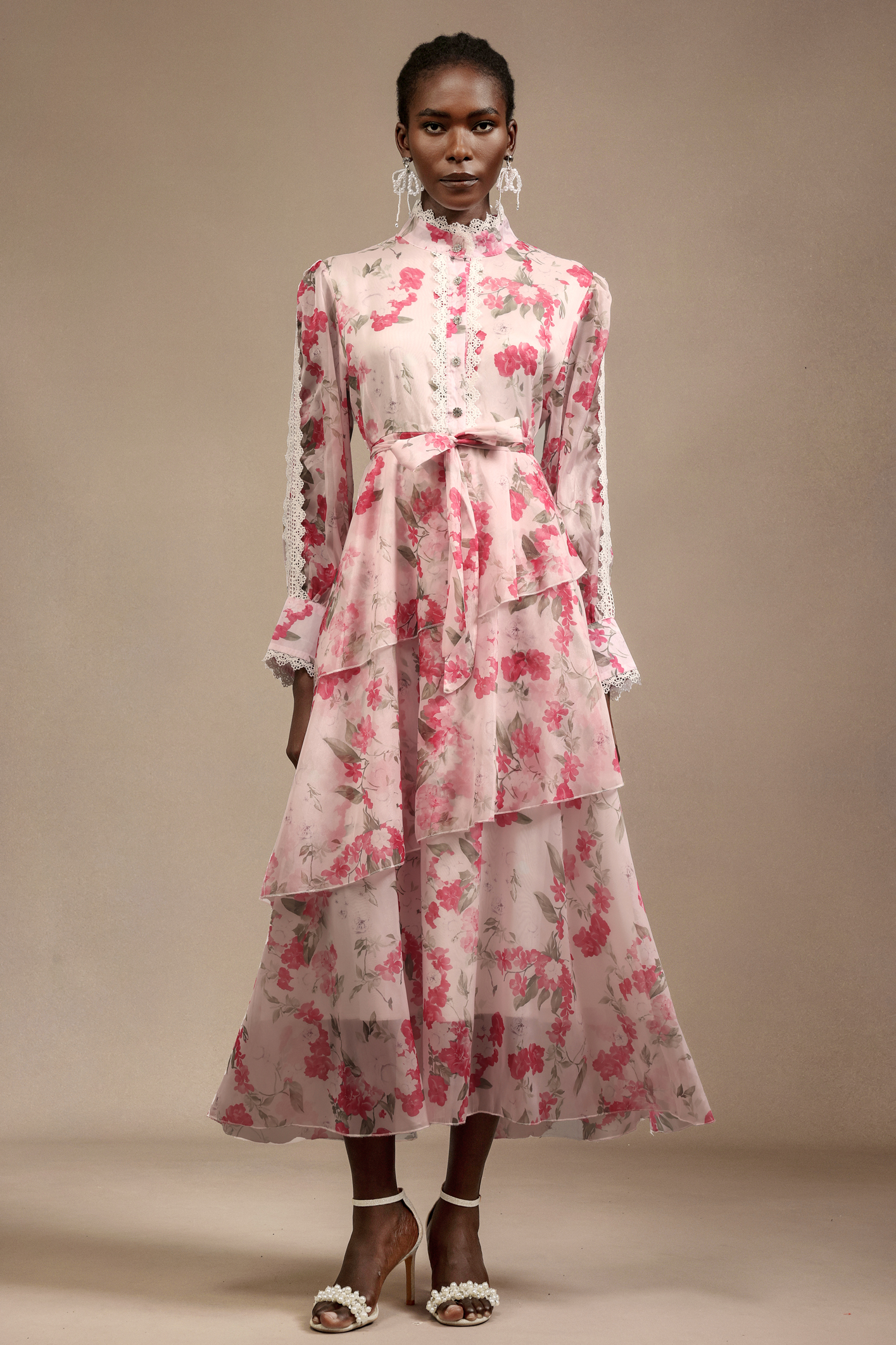 Elena Long Sleeves Lace Floral Printed Maxi Dress