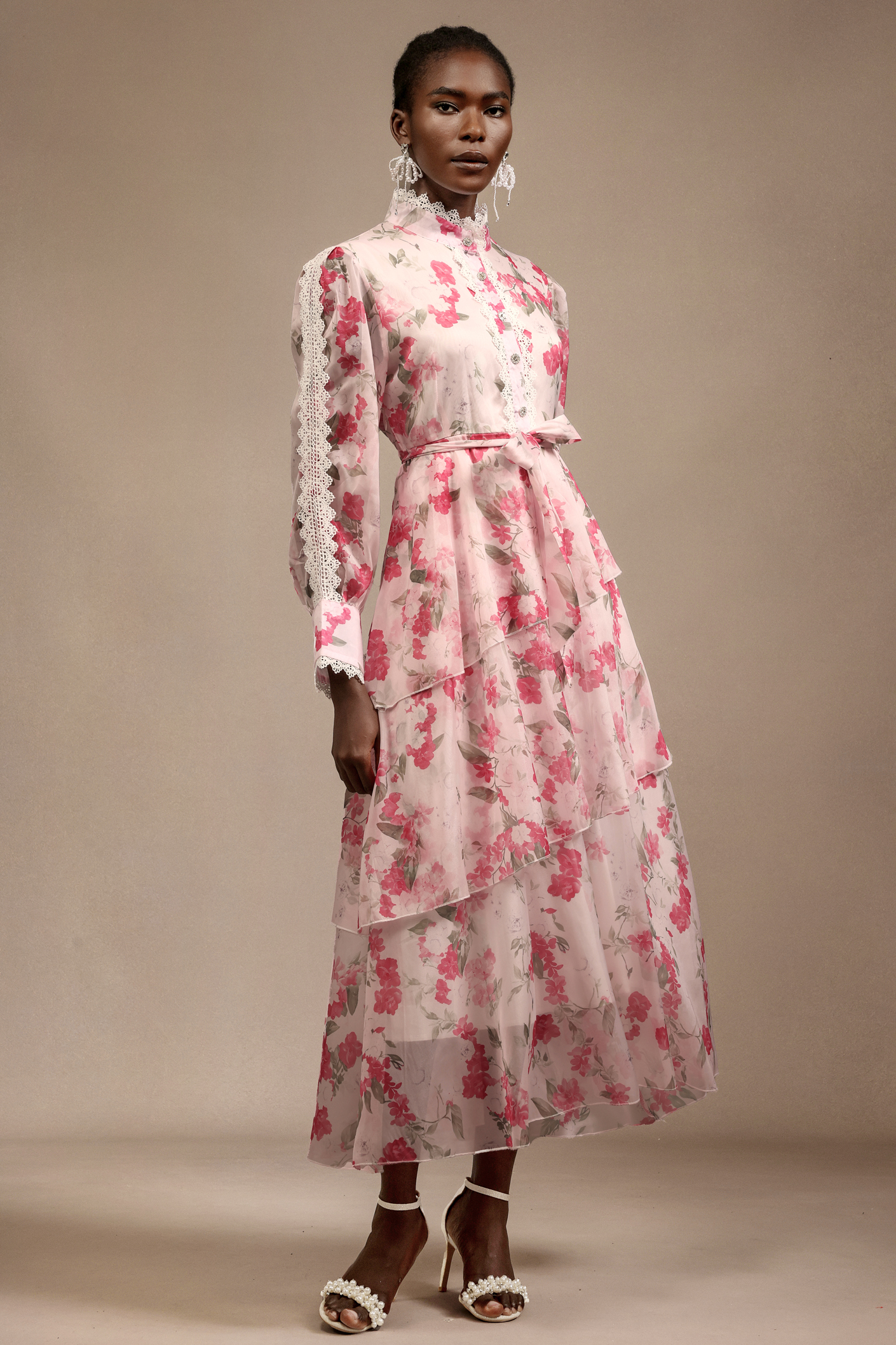Elena Long Sleeves Lace Floral Printed Maxi Dress