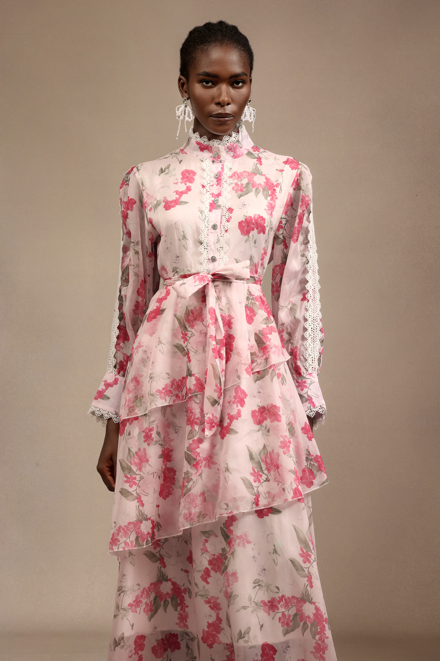 Elena Long Sleeves Lace Floral Printed Maxi Dress