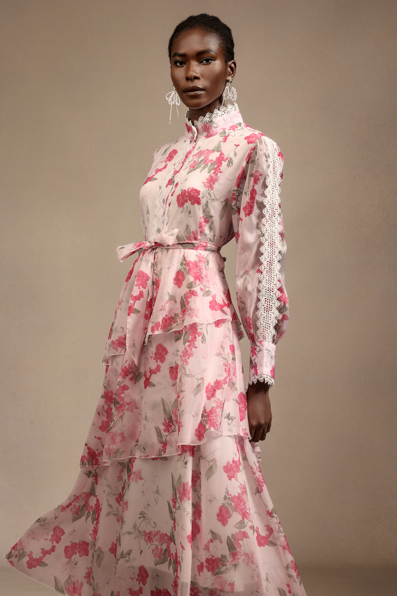 Elena Long Sleeves Lace Floral Printed Maxi Dress