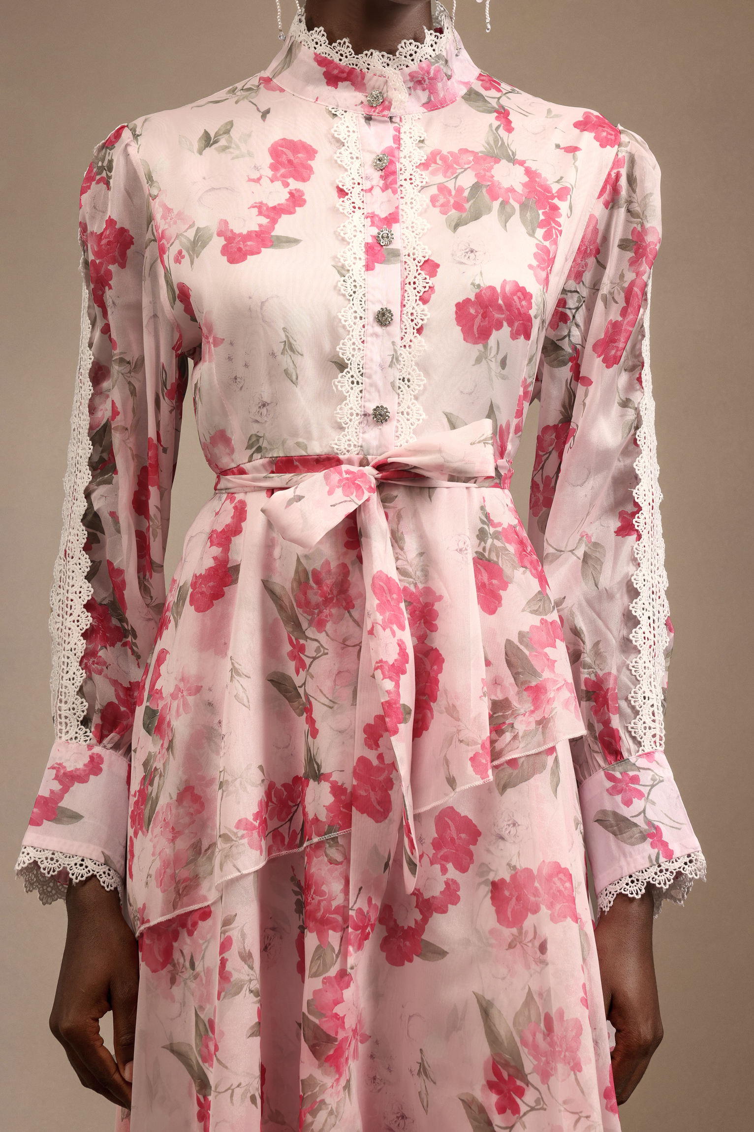 Elena Long Sleeves Lace Floral Printed Maxi Dress
