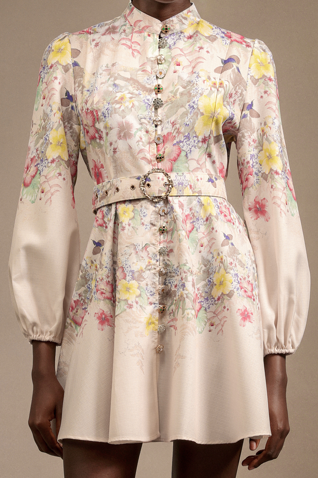 Rimo Long Sleeves Floral Printed Diamond Dress