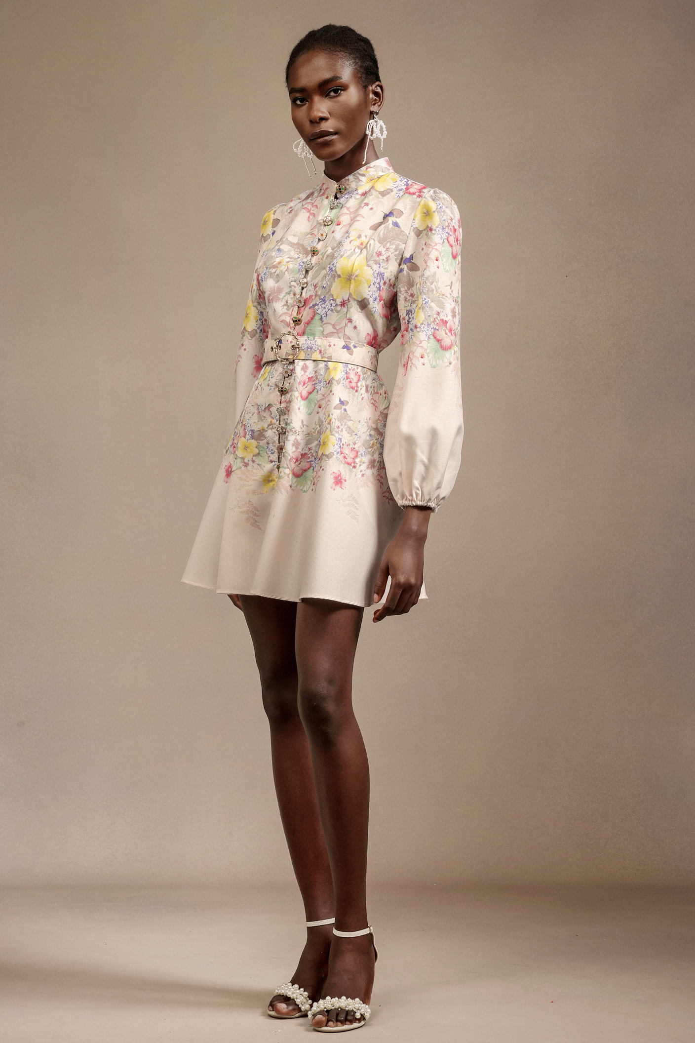 Rimo Long Sleeves Floral Printed Diamond Dress