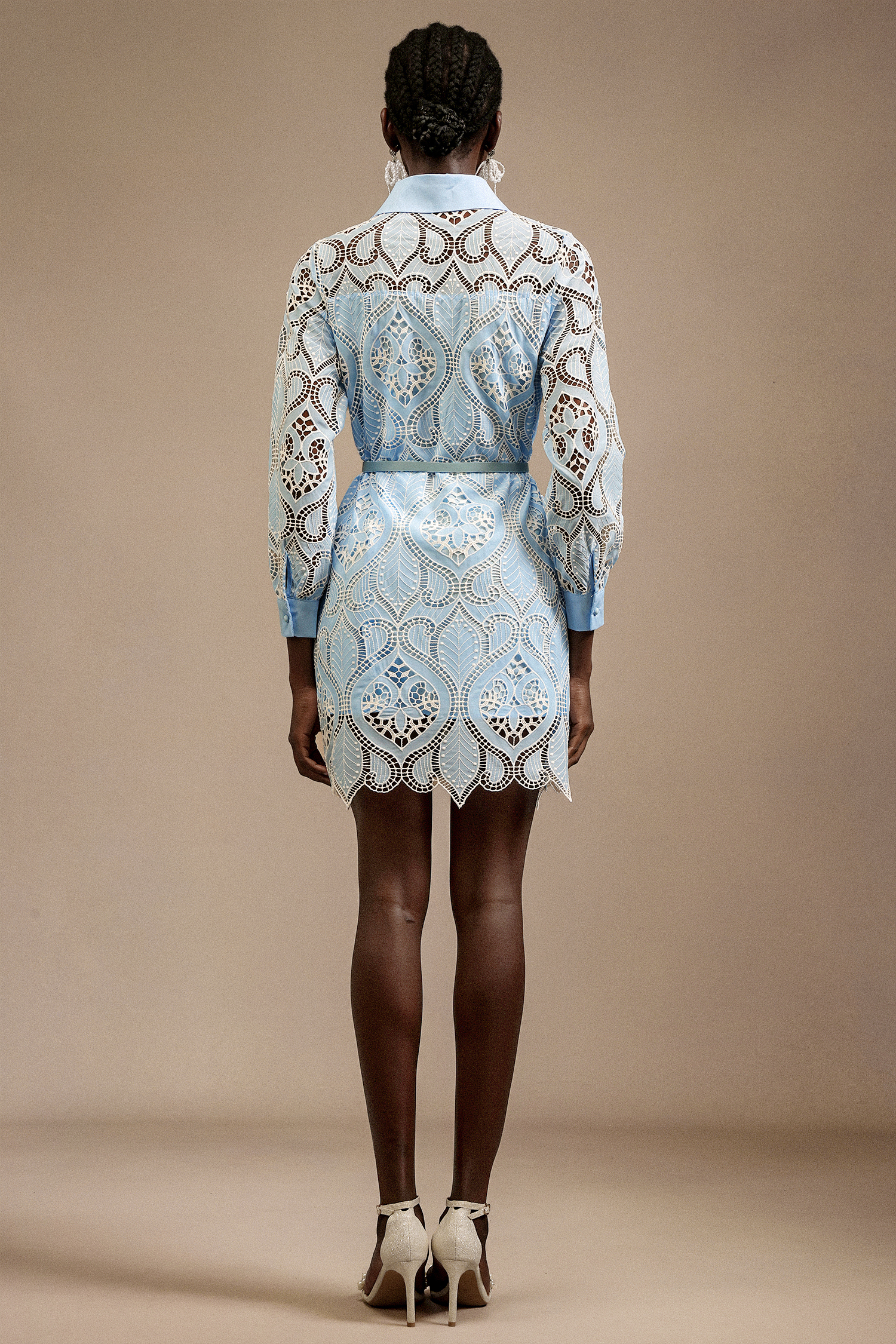 Magdalena Lapel Long Sleeves Lace Mini Dress