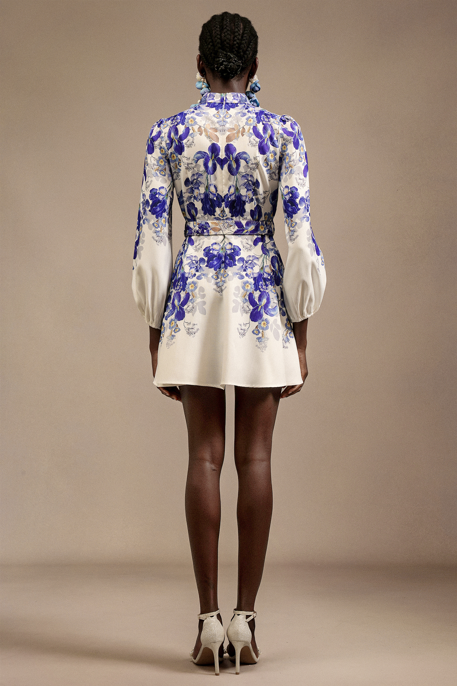 Robina Long Sleeves Floral Printed Diamond Mini Dress