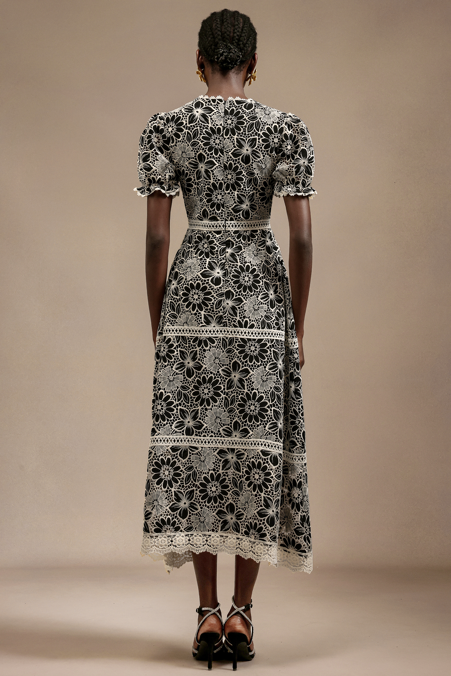 Samantha Short Sleeves Embroidery Flowers Midi Dress