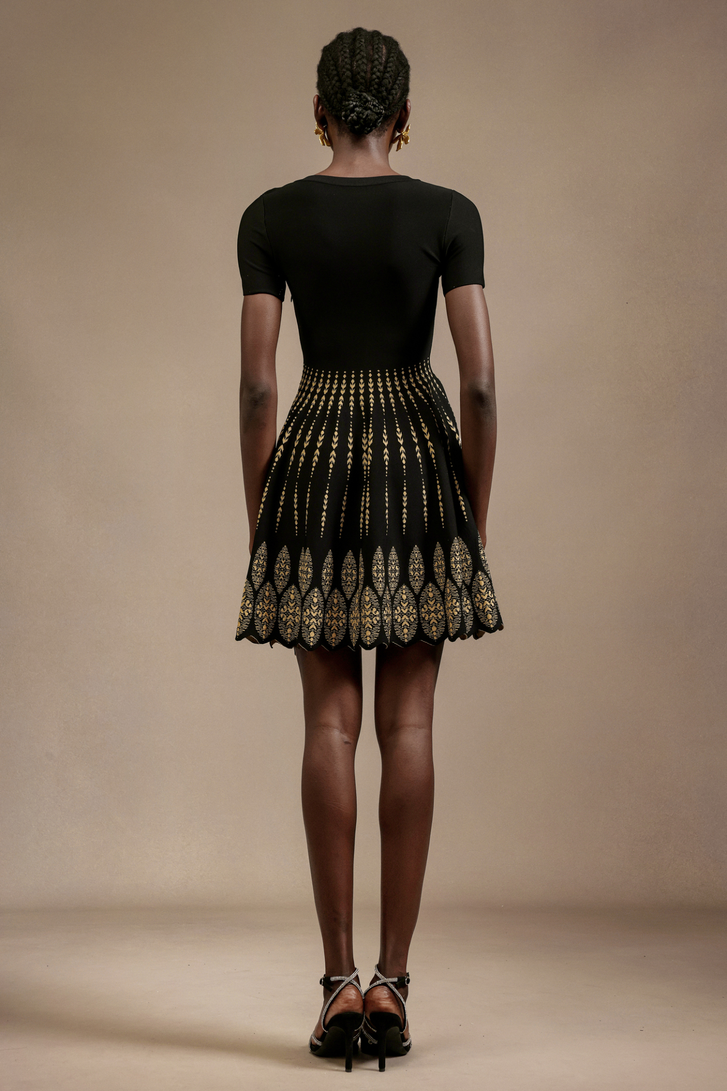 Emilee Short Sleeves Round Neck Jacquard Mini Dress