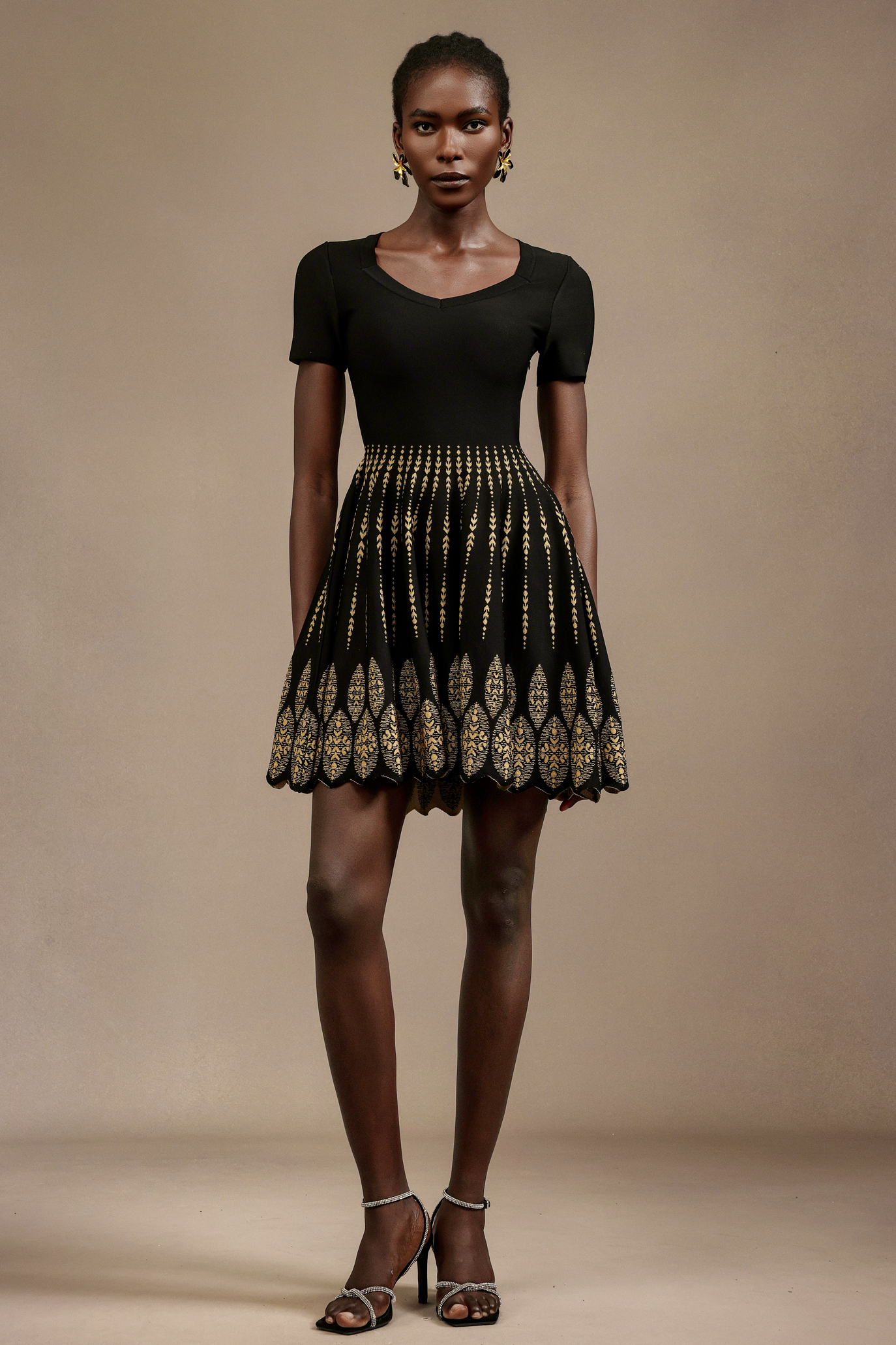 Emilee Short Sleeves Round Neck Jacquard Mini Dress