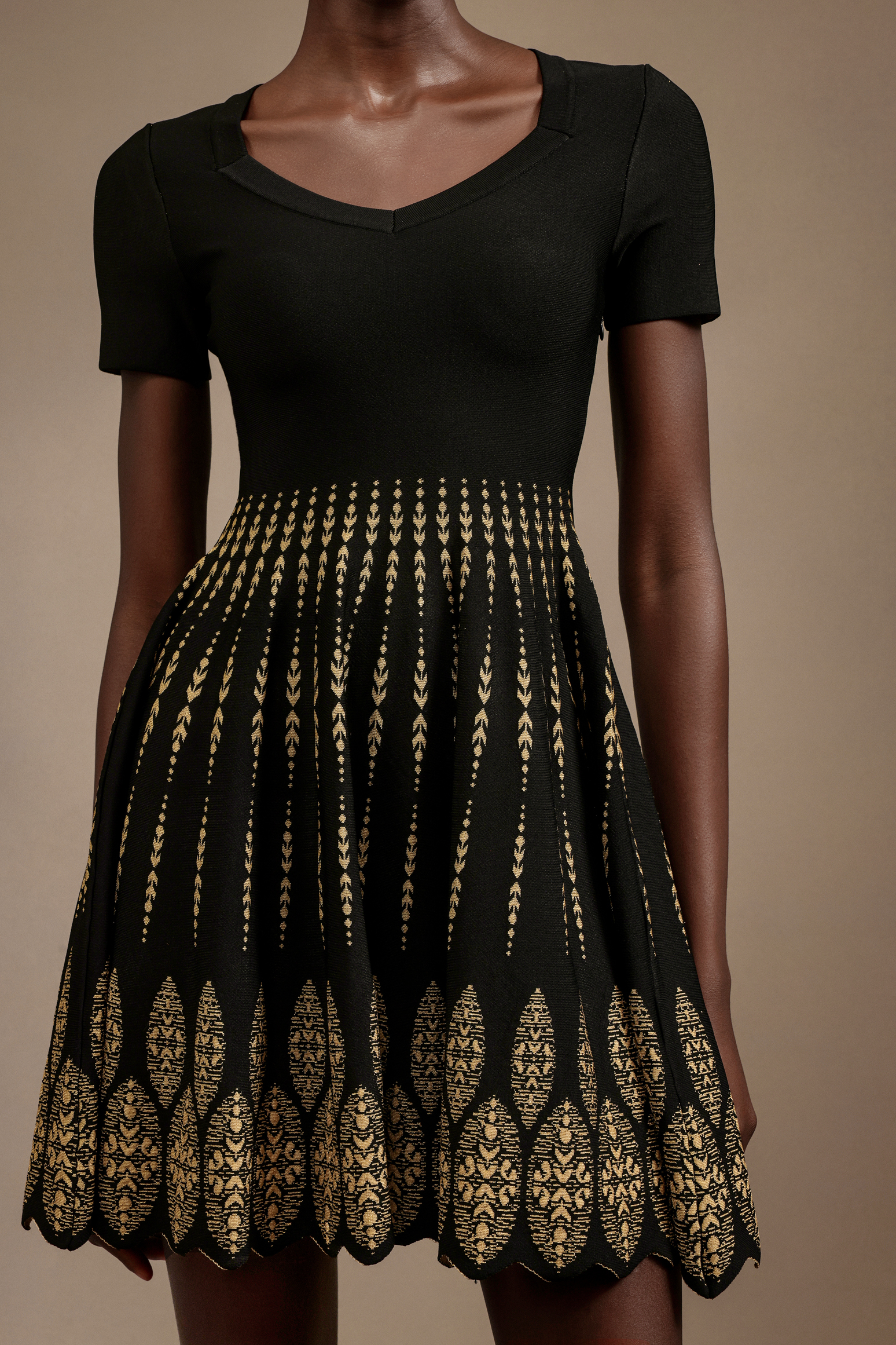 Emilee Short Sleeves Round Neck Jacquard Mini Dress