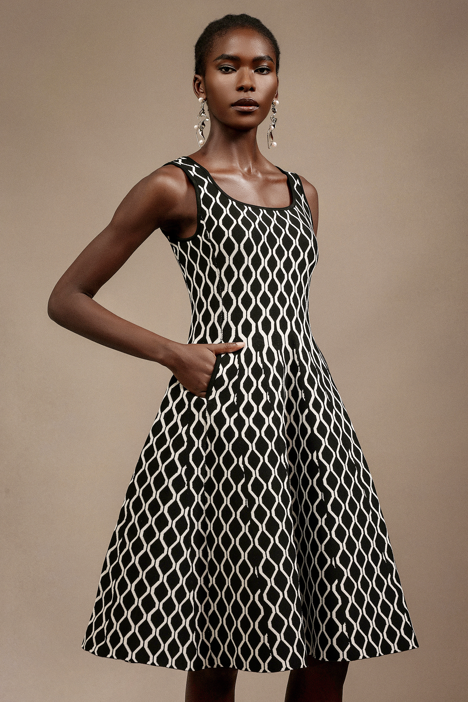 Karina Halter Embroidery Midi Dress