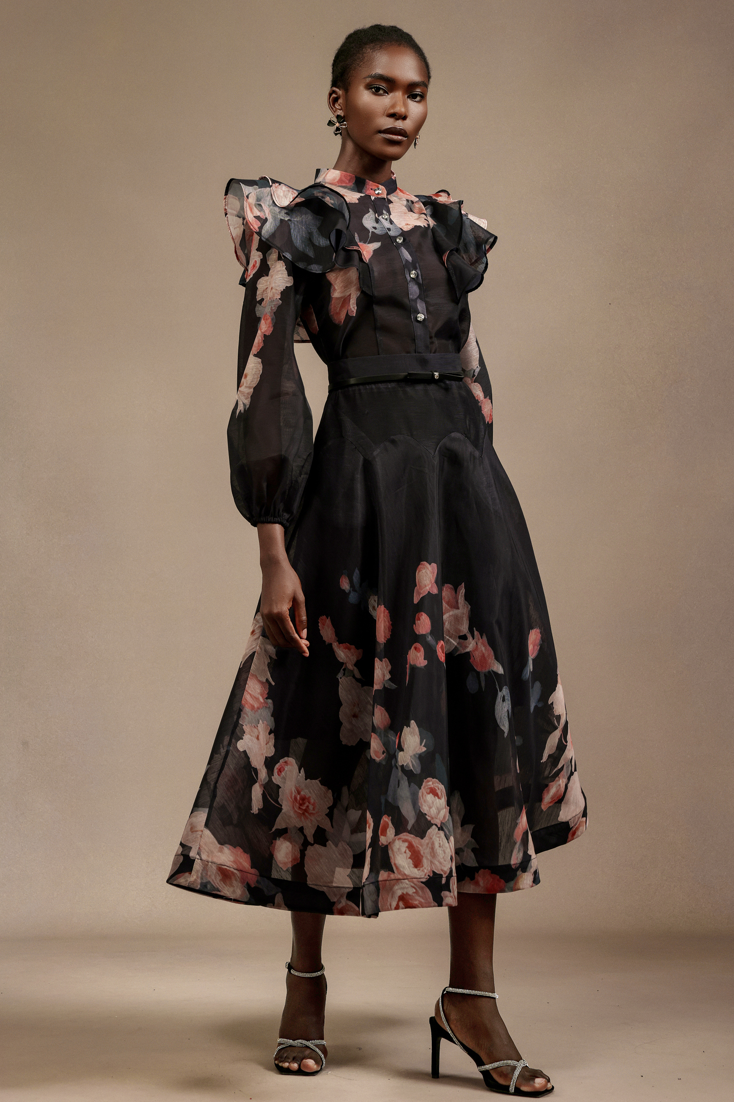 Salina Long Sleeves Floral Printed Top And Skirt Two-Piece Set