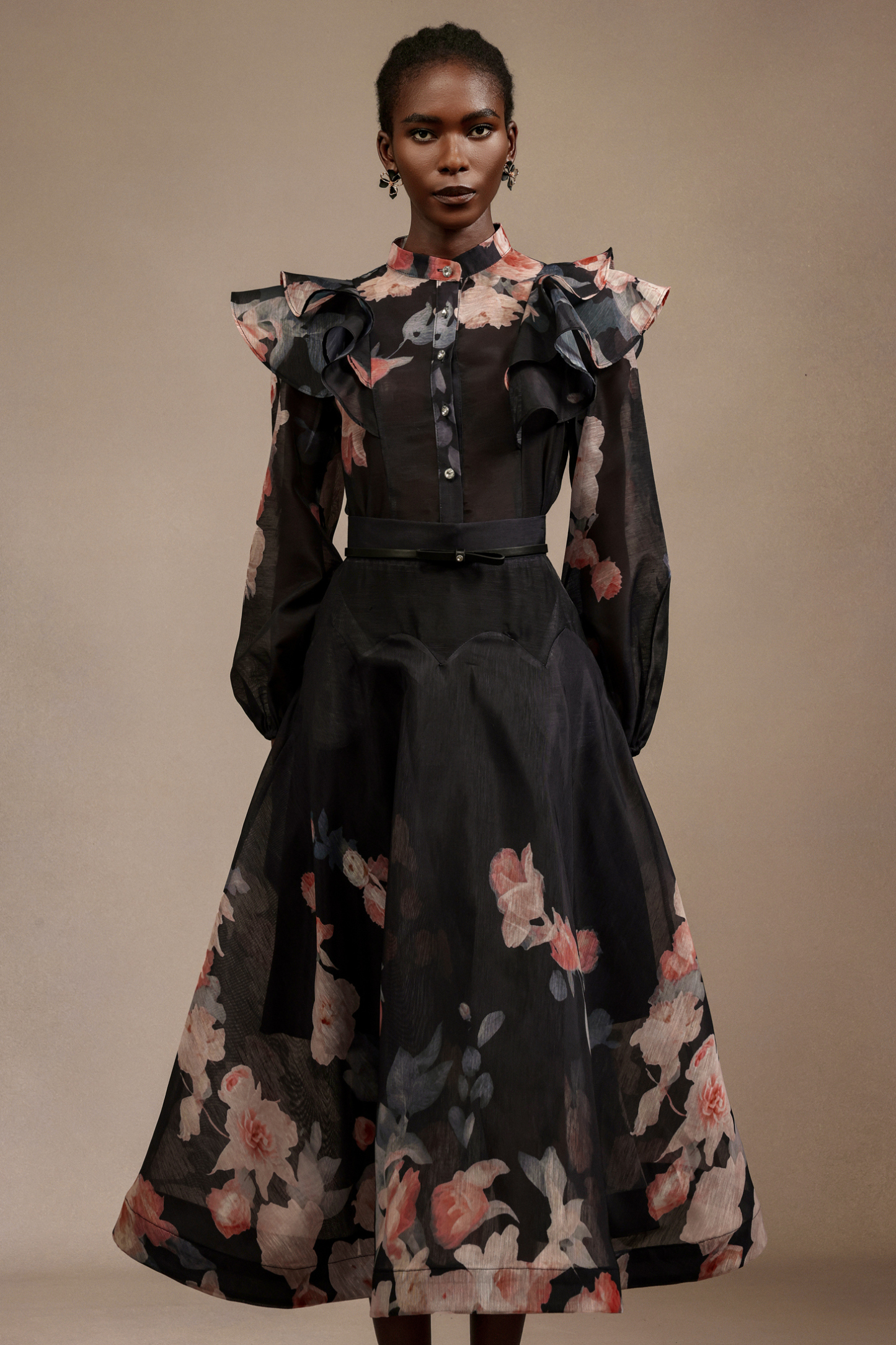 Salina Long Sleeves Floral Printed Top And Skirt Two-Piece Set