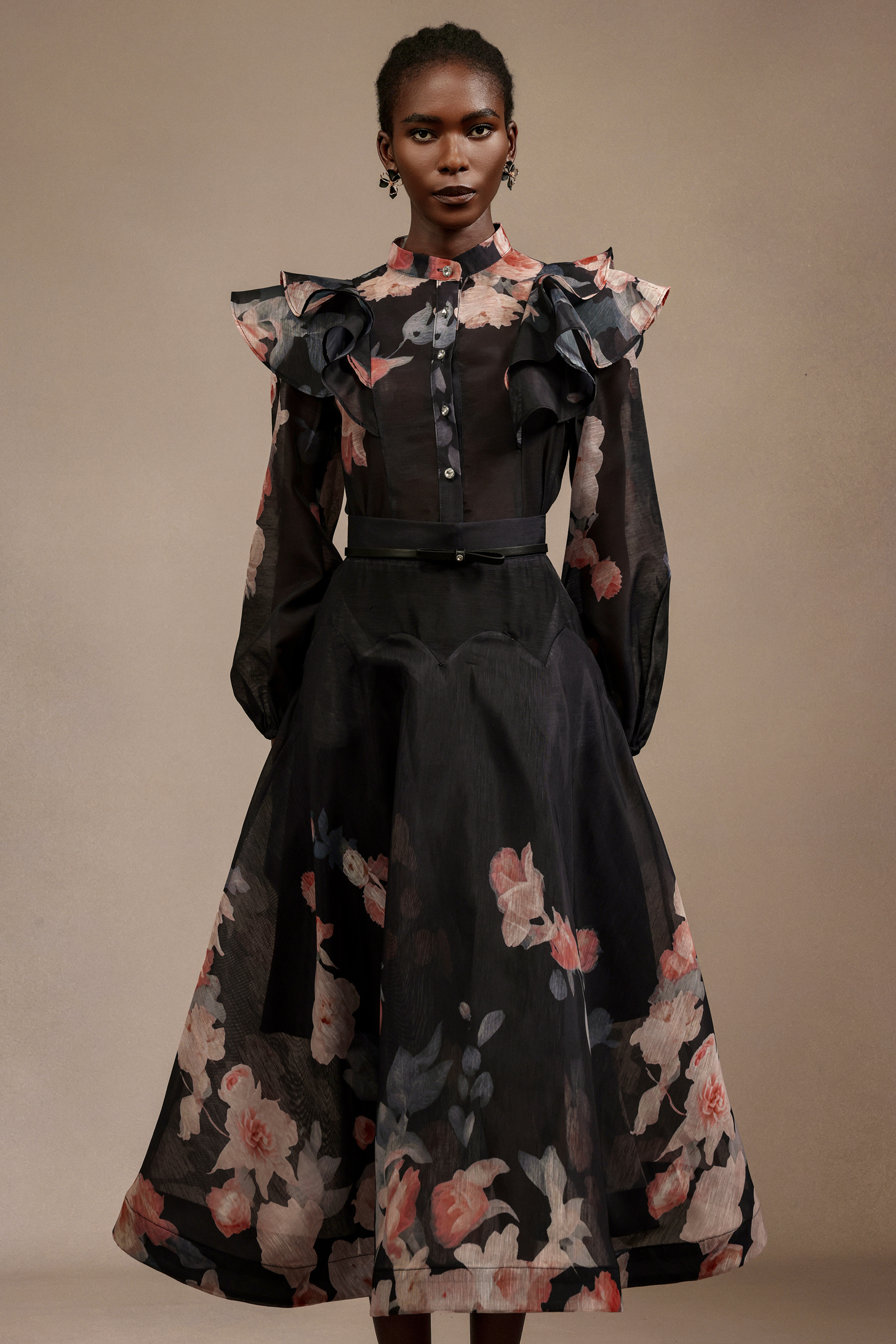 Salina Long Sleeves Floral Printed Top And Skirt Two-Piece Set