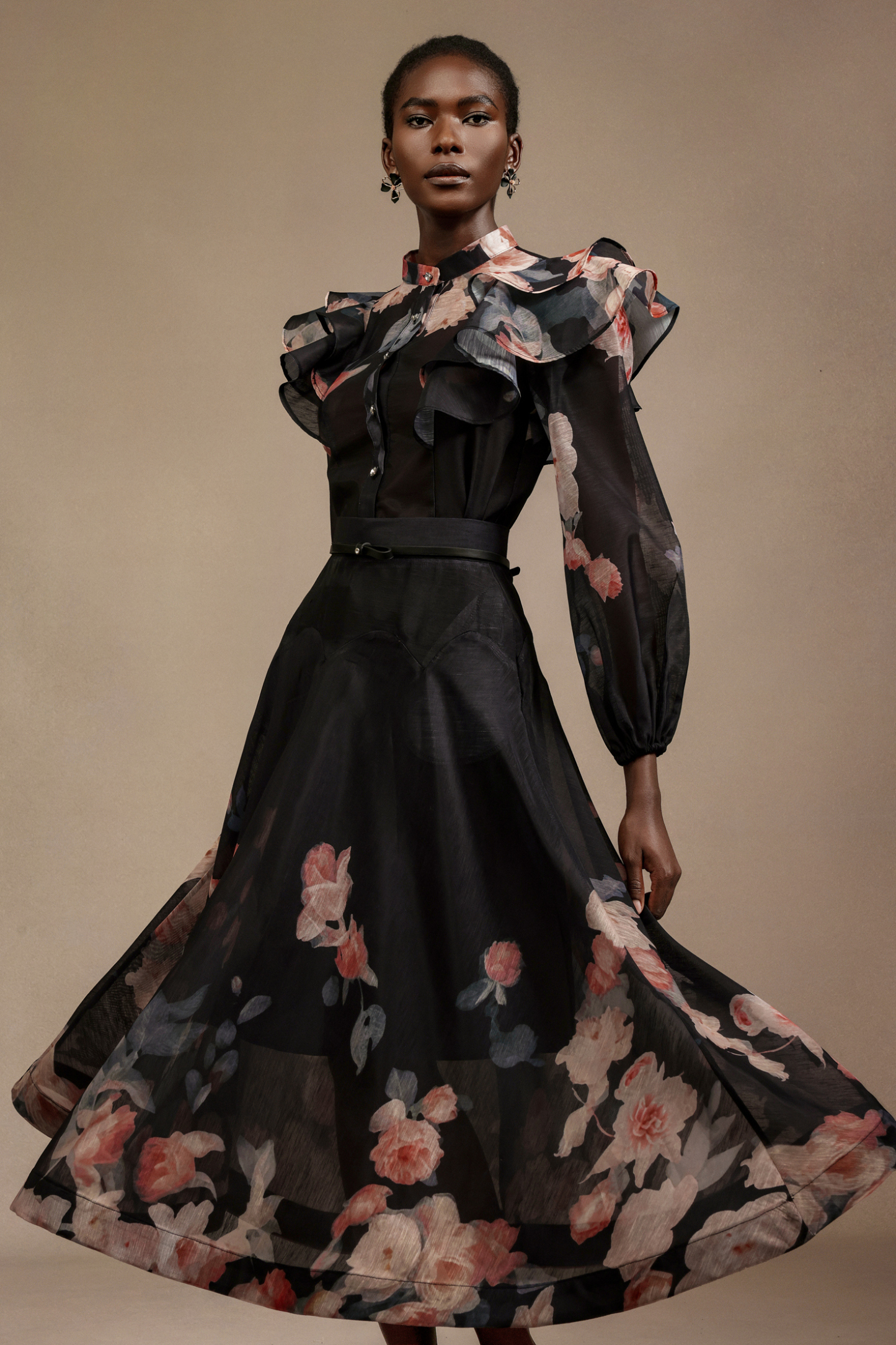 Salina Long Sleeves Floral Printed Top And Skirt Two-Piece Set