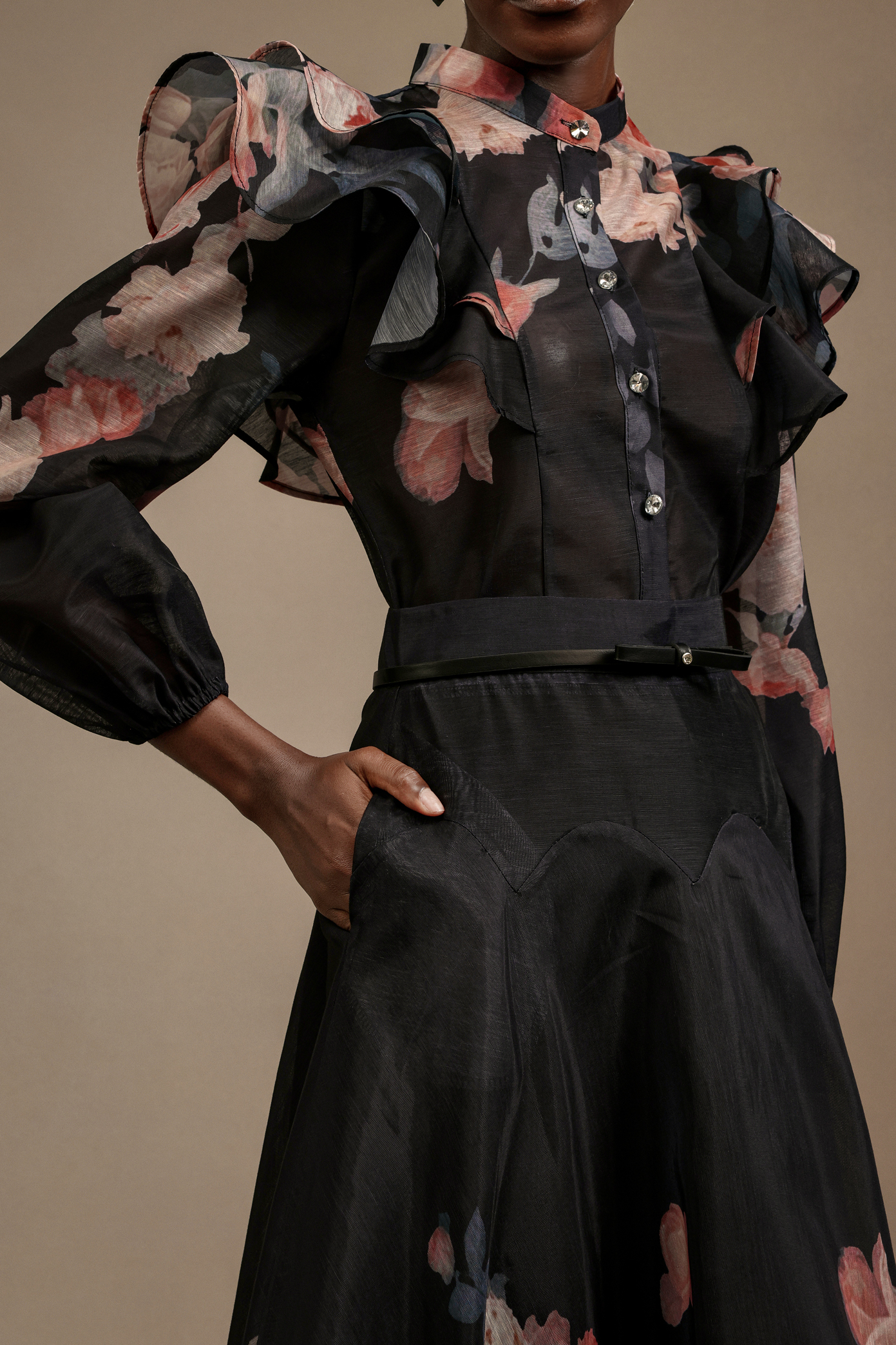 Salina Long Sleeves Floral Printed Top And Skirt Two-Piece Set