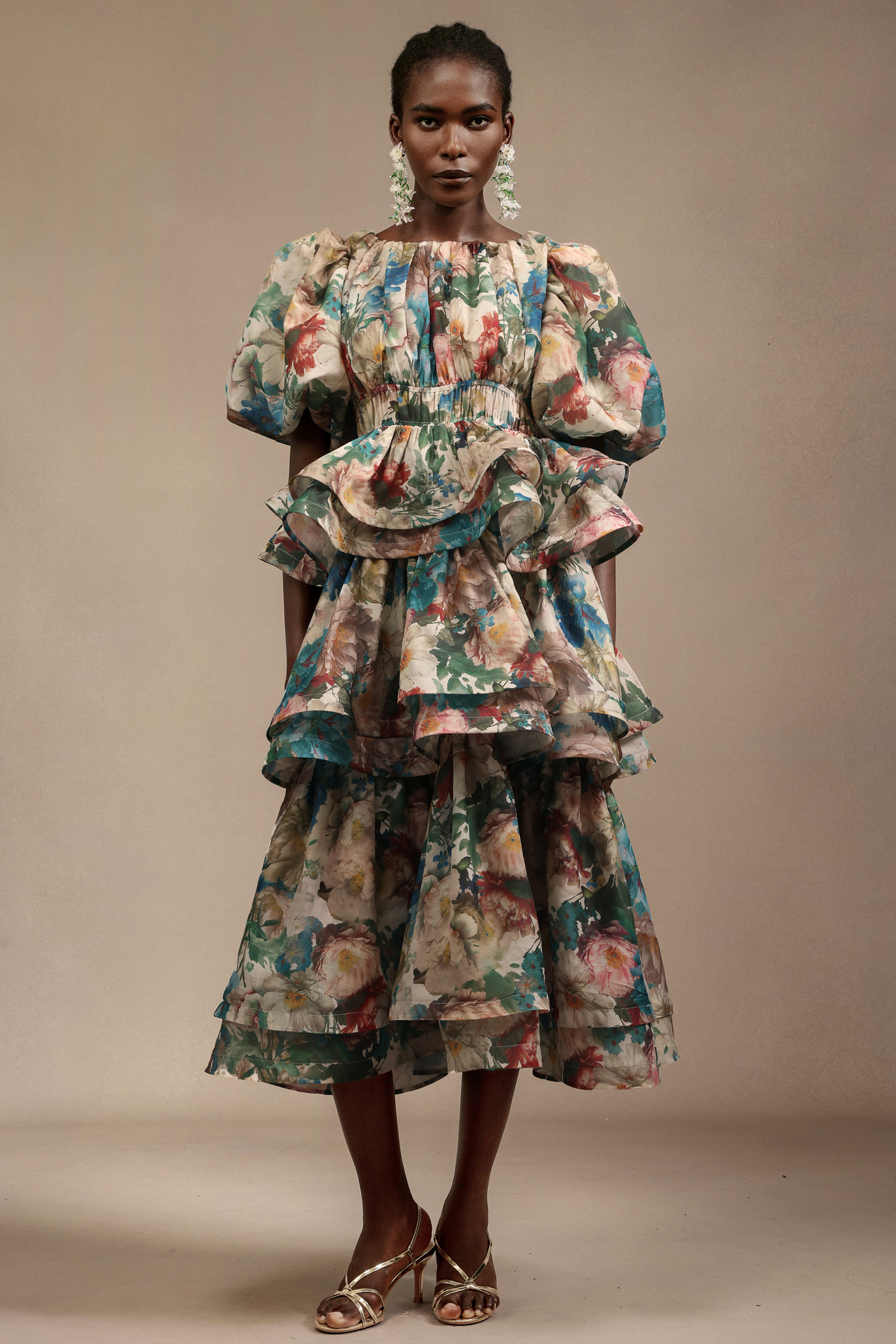 Vinly Short Sleeves  Floral Printed Maxi Dress