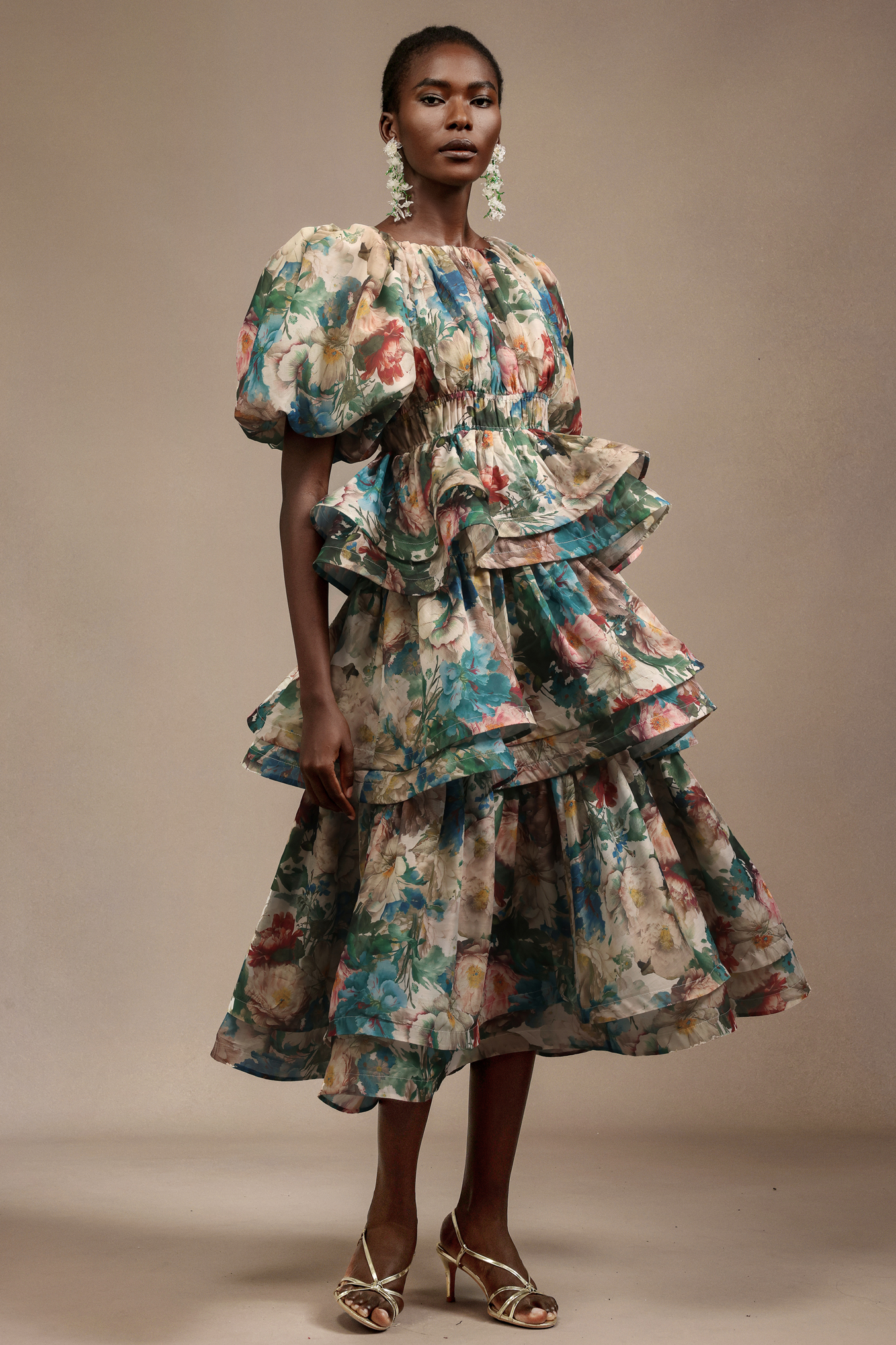 Vinly Short Sleeves  Floral Printed Maxi Dress