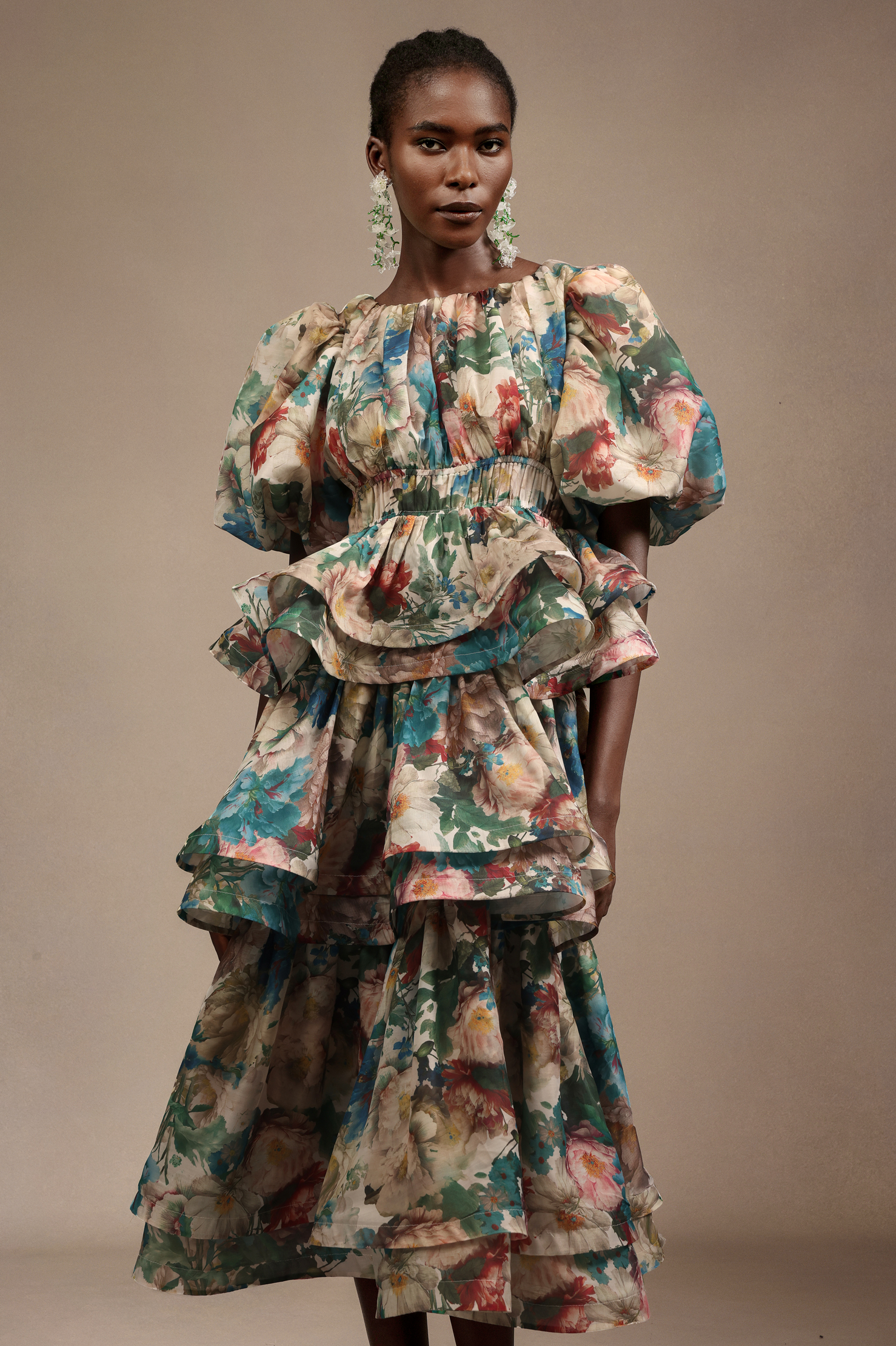 Vinly Short Sleeves  Floral Printed Maxi Dress