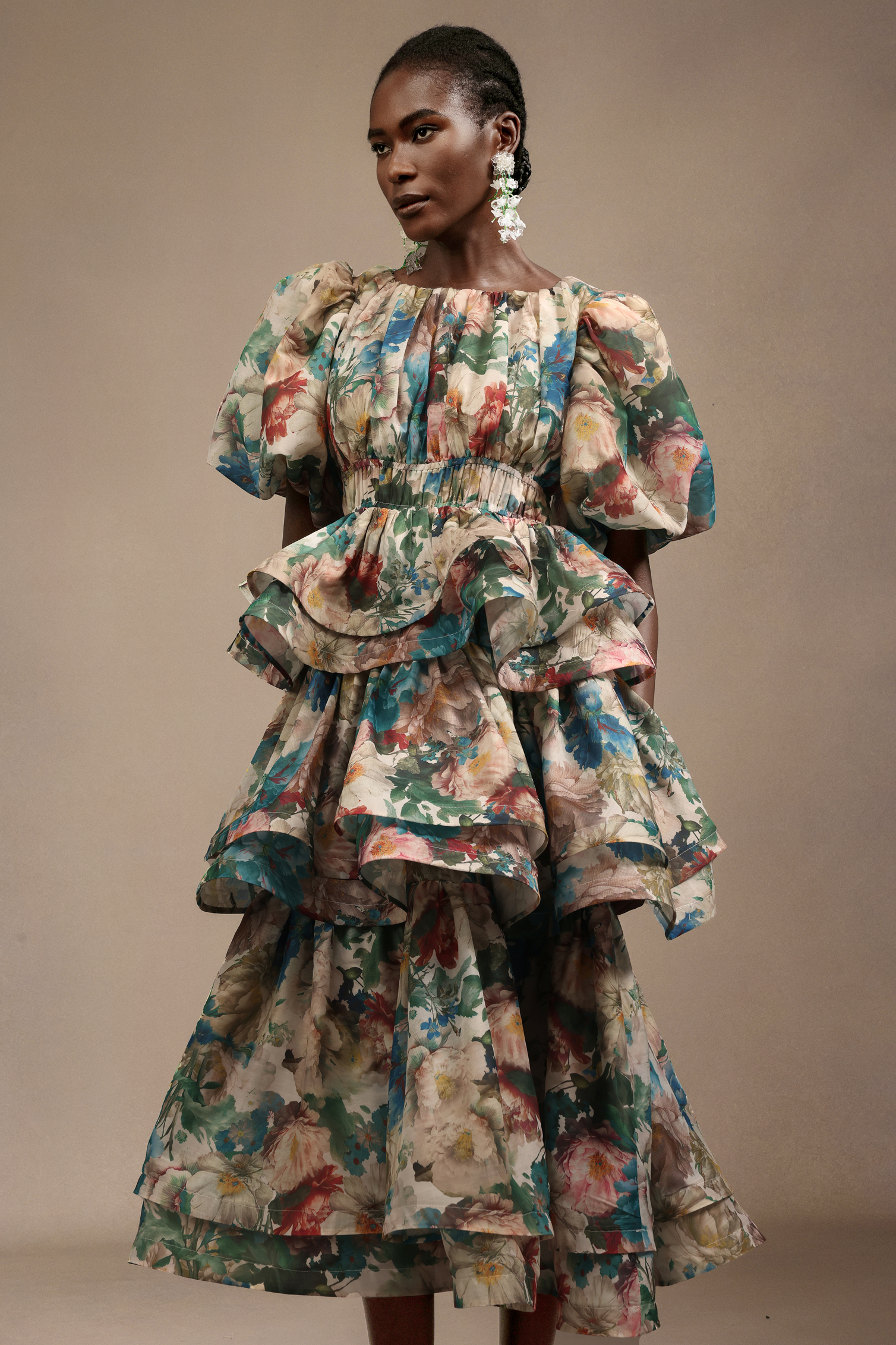 Vinly Short Sleeves  Floral Printed Maxi Dress