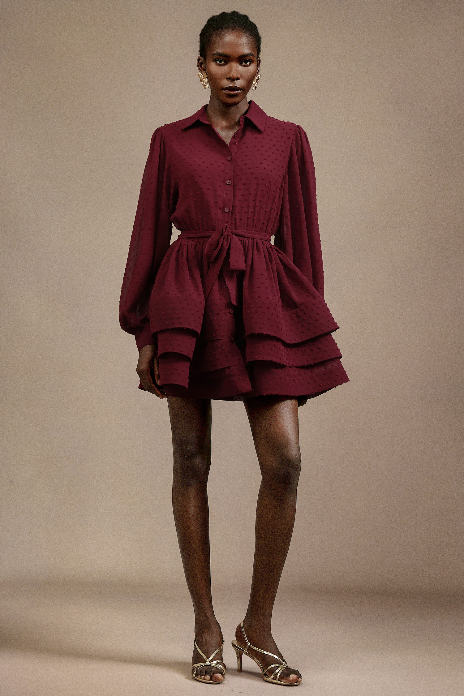 Slaia Long Sleeve Wave Point Mini Dress