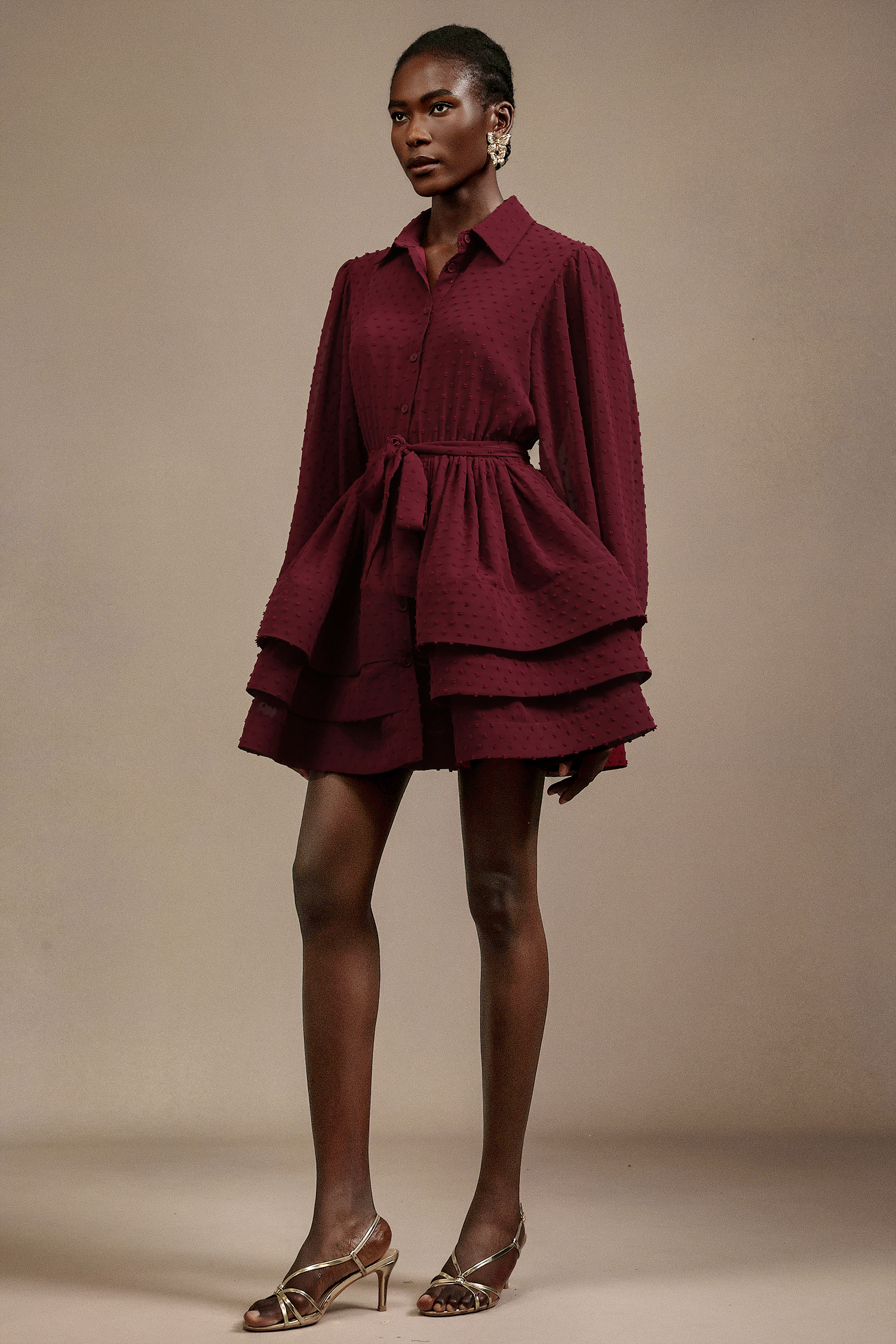 Slaia Long Sleeve Wave Point Mini Dress